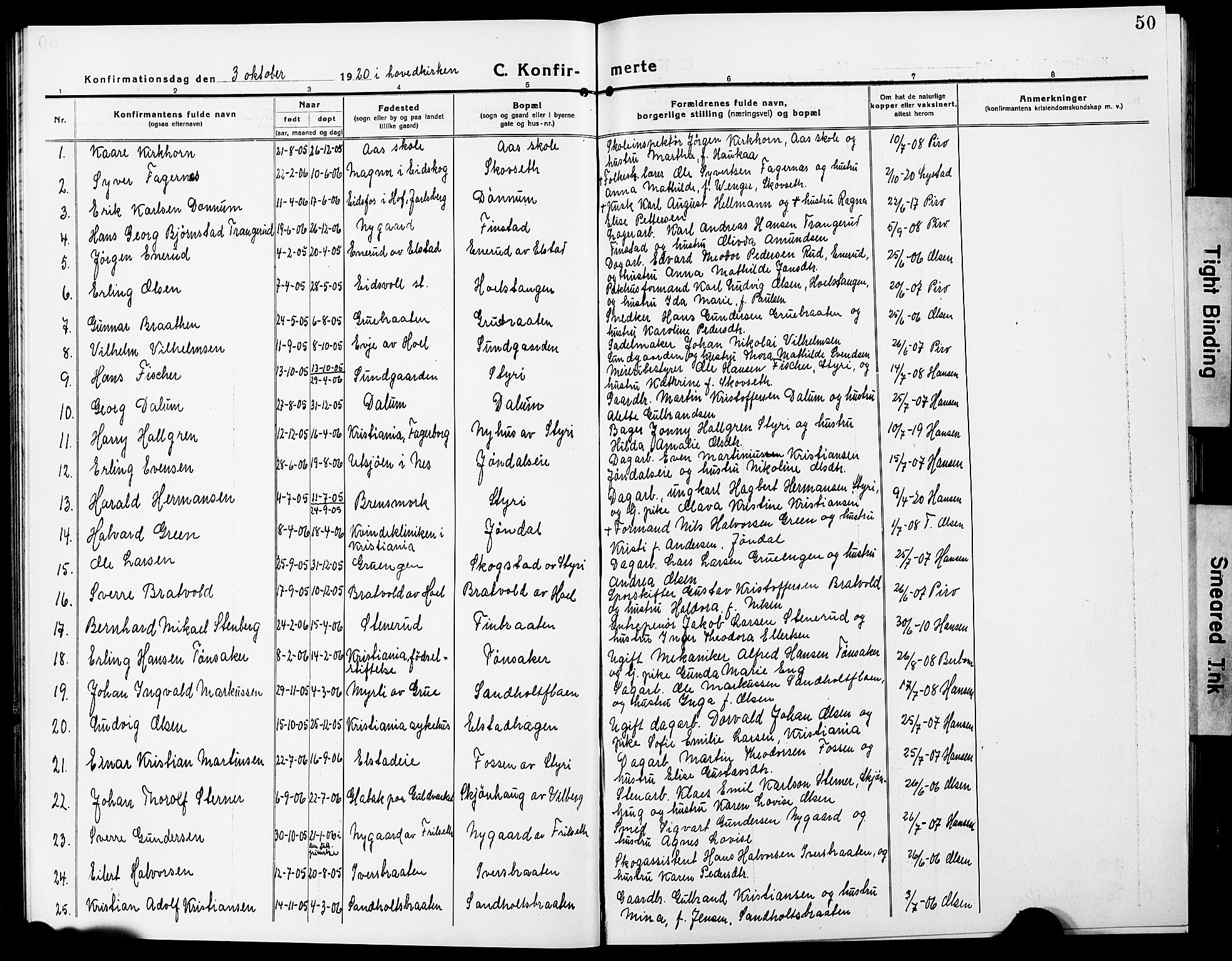 Eidsvoll prestekontor Kirkebøker, SAO/A-10888/G/Ga/L0009: Parish register (copy) no. I 9, 1914-1927, p. 50