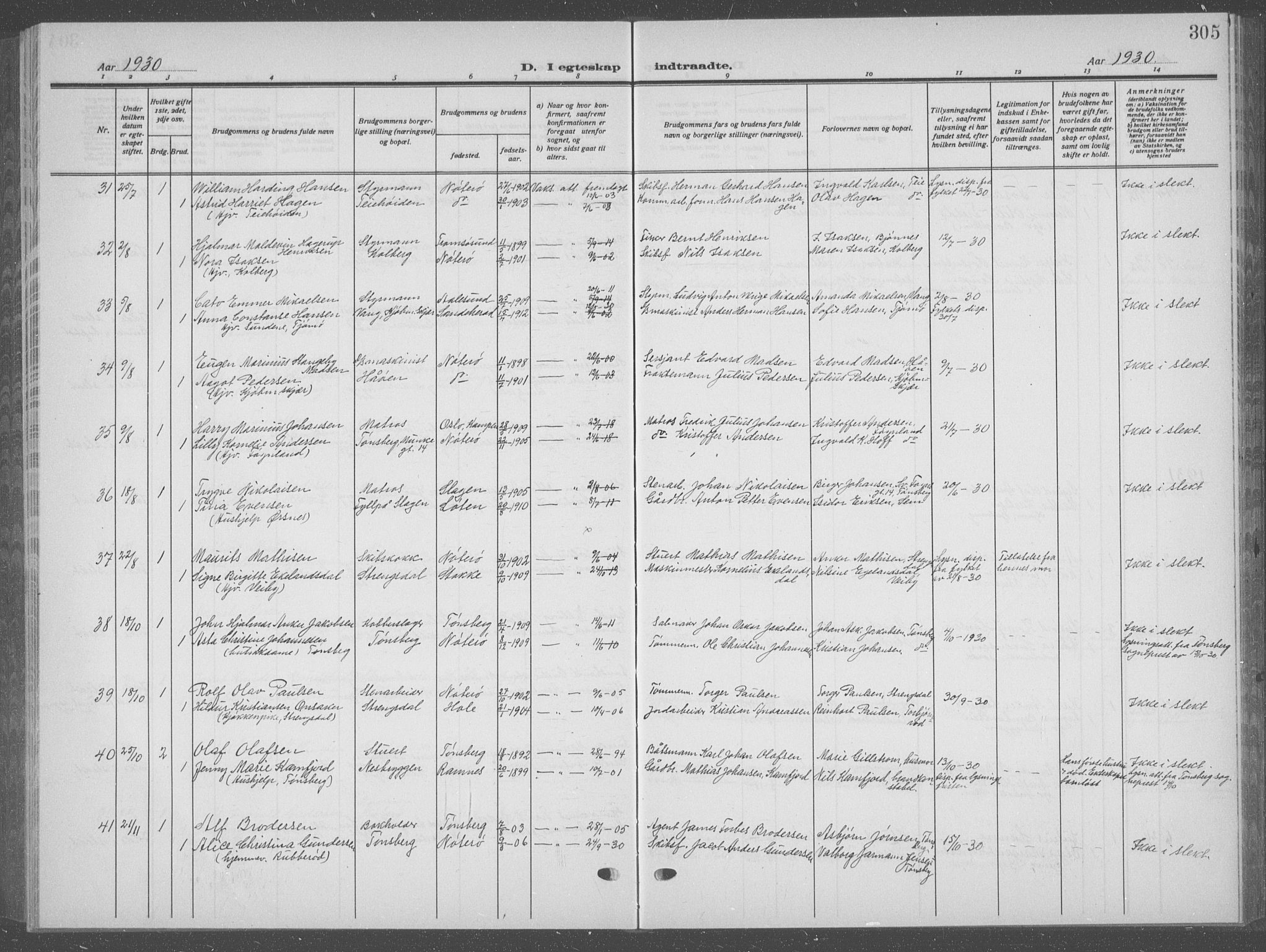 Nøtterøy kirkebøker, AV/SAKO-A-354/G/Ga/L0006: Parish register (copy) no. I 6, 1925-1939, p. 305