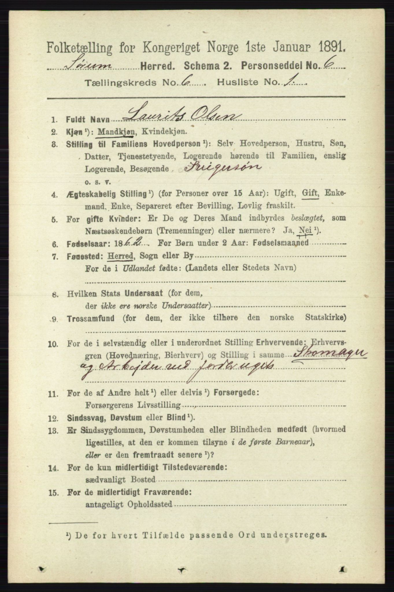 RA, 1891 census for 0226 Sørum, 1891, p. 2695