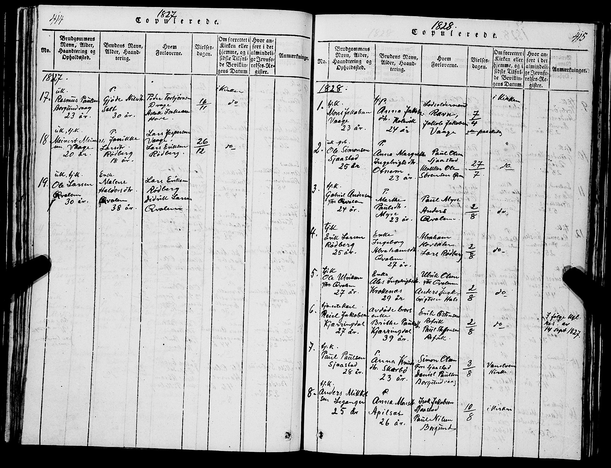 Selje sokneprestembete, AV/SAB-A-99938/H/Ha/Hab/Haba: Parish register (copy) no. A 1, 1816-1828, p. 414-415