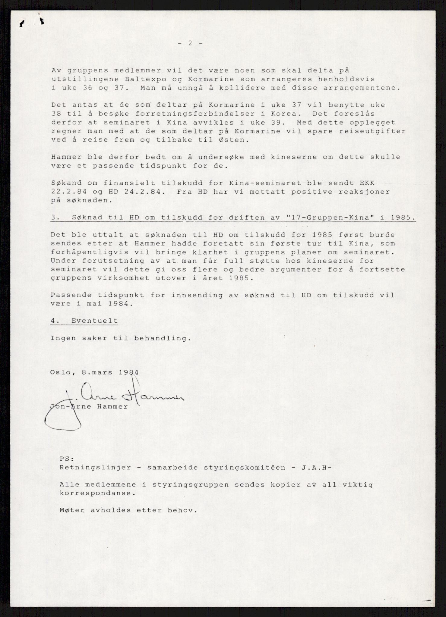 "17-Gruppen Kina", AV/RA-PA-1688/A/L0001: Møtereferater, 1979-1986, p. 79