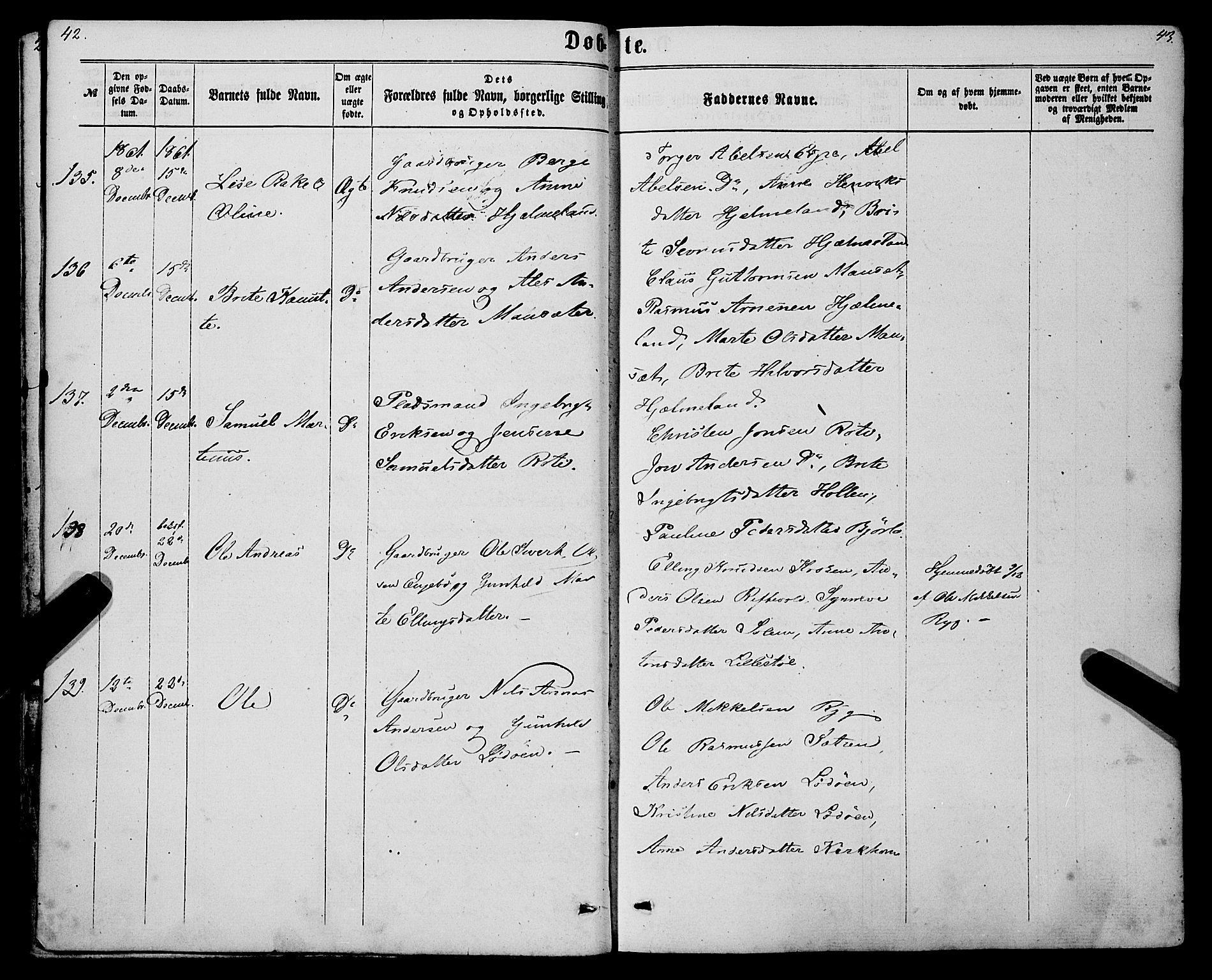 Eid sokneprestembete, AV/SAB-A-82301/H/Haa/Haaa/L0009: Parish register (official) no. A 9, 1861-1868, p. 42-43