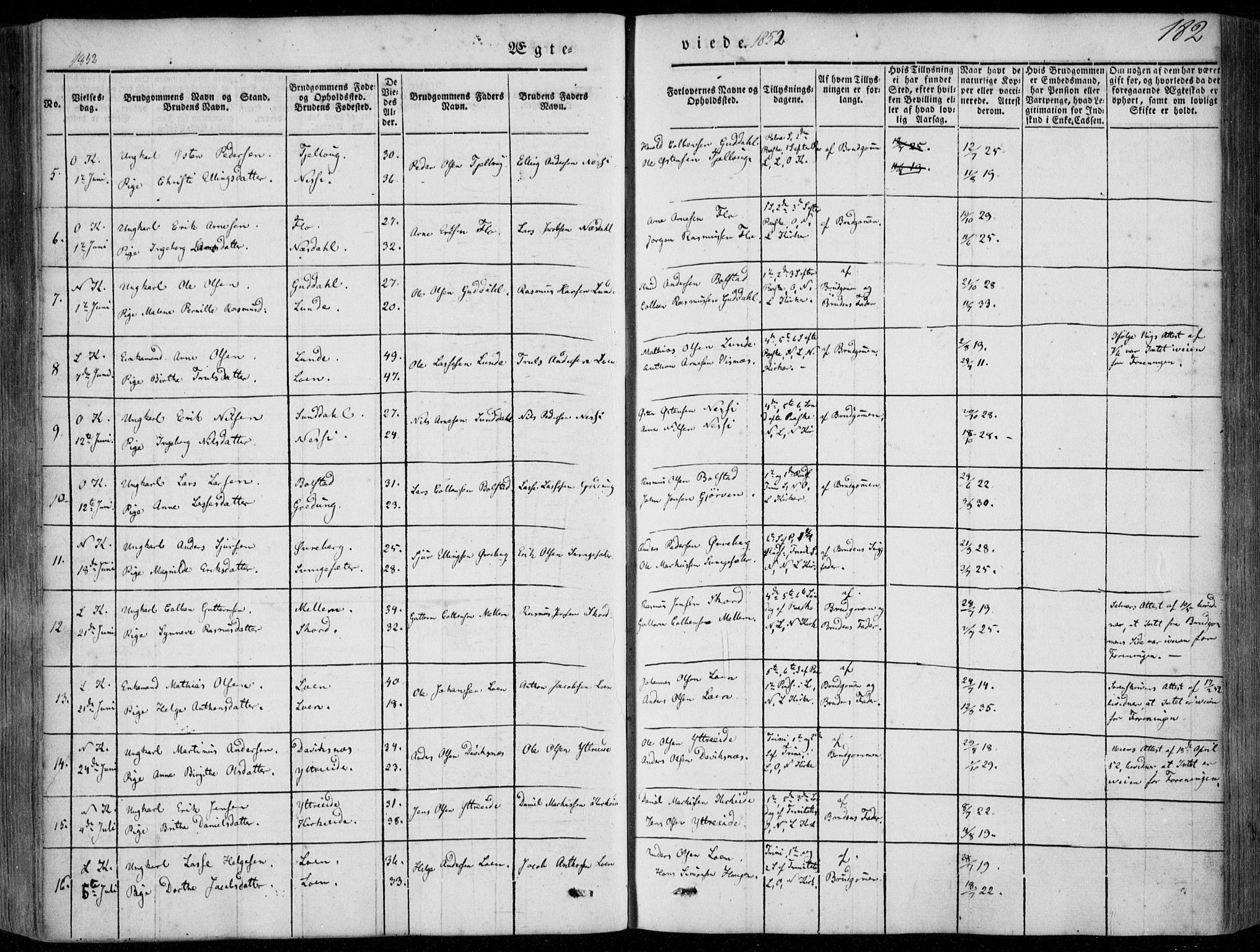 Stryn Sokneprestembete, AV/SAB-A-82501: Parish register (official) no. A 2, 1844-1861, p. 182