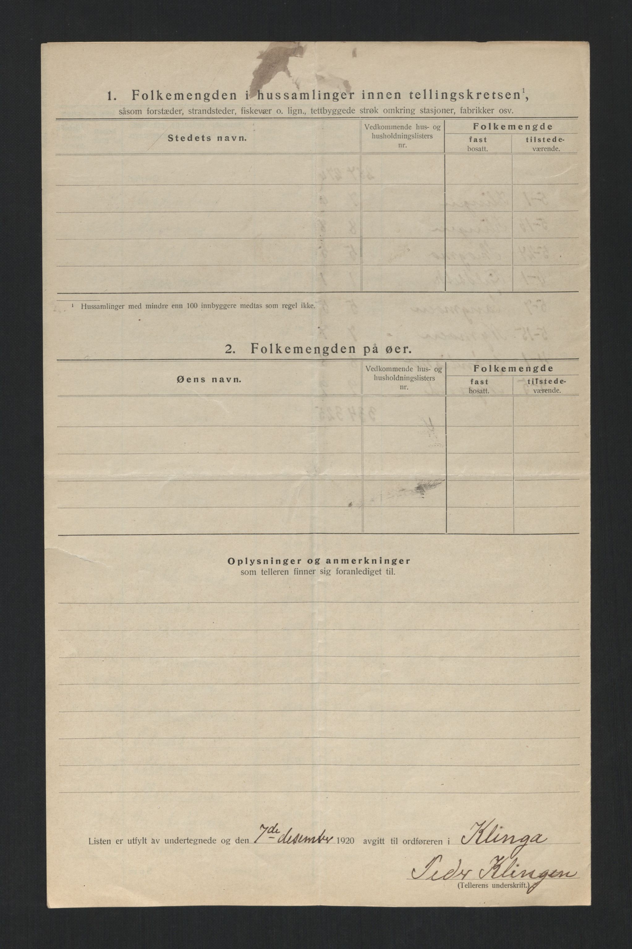 SAT, 1920 census for Klinga, 1920, p. 16