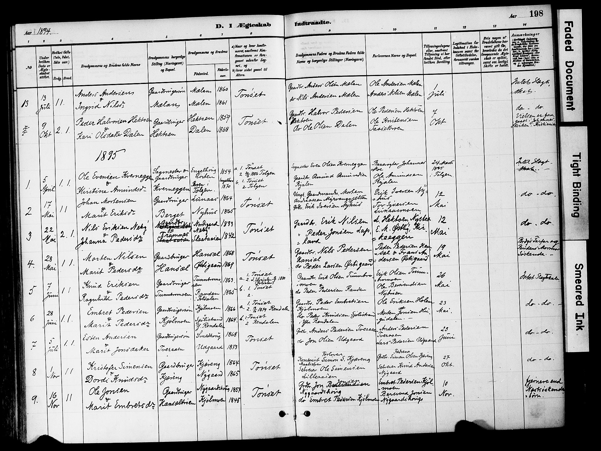 Tynset prestekontor, SAH/PREST-058/H/Ha/Haa/L0022: Parish register (official) no. 22, 1880-1899, p. 198