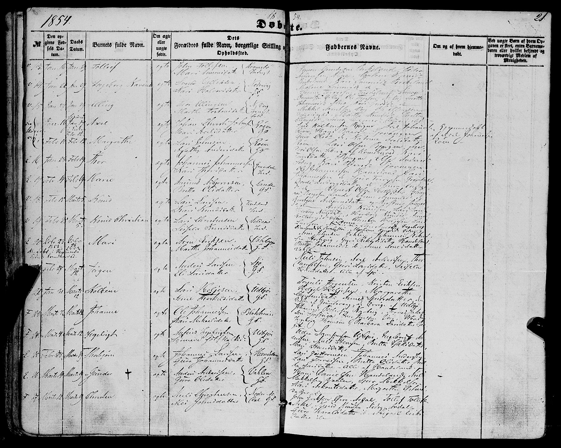 Fjelberg sokneprestembete, SAB/A-75201/H/Haa: Parish register (official) no. A 7, 1851-1867, p. 21