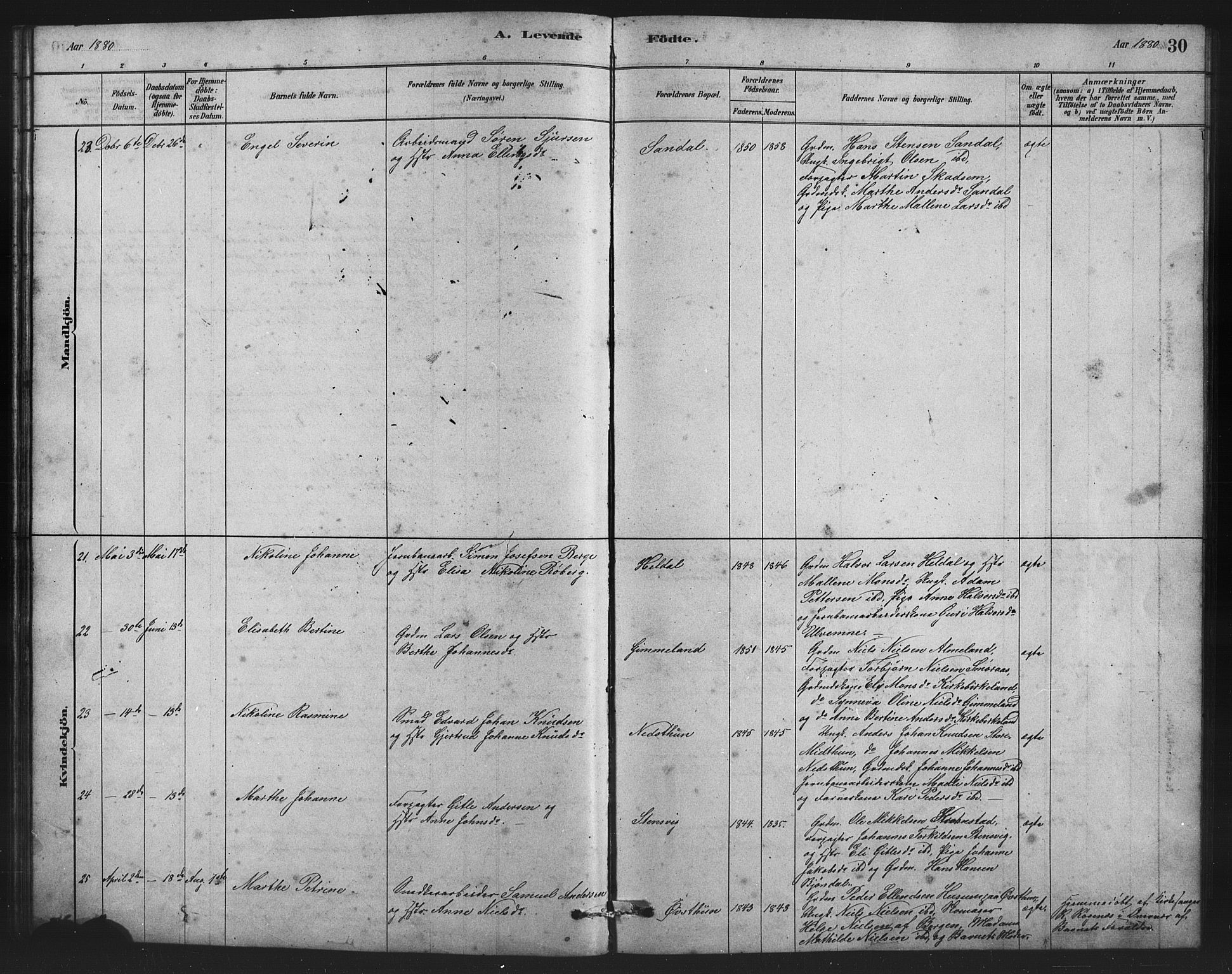 Birkeland Sokneprestembete, SAB/A-74601/H/Hab: Parish register (copy) no. A 3, 1877-1887, p. 30