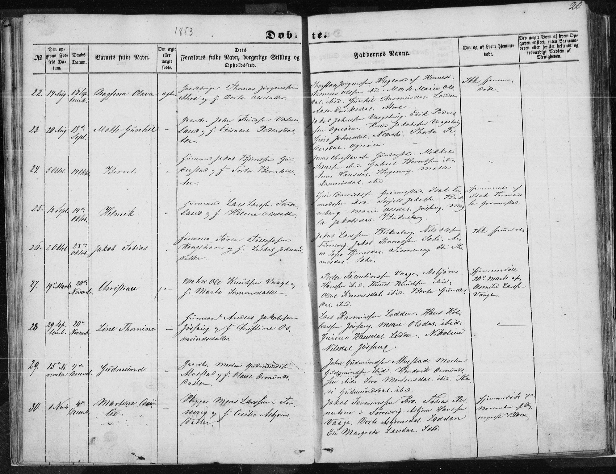 Tysvær sokneprestkontor, AV/SAST-A -101864/H/Ha/Haa/L0002: Parish register (official) no. A 2, 1847-1856, p. 20