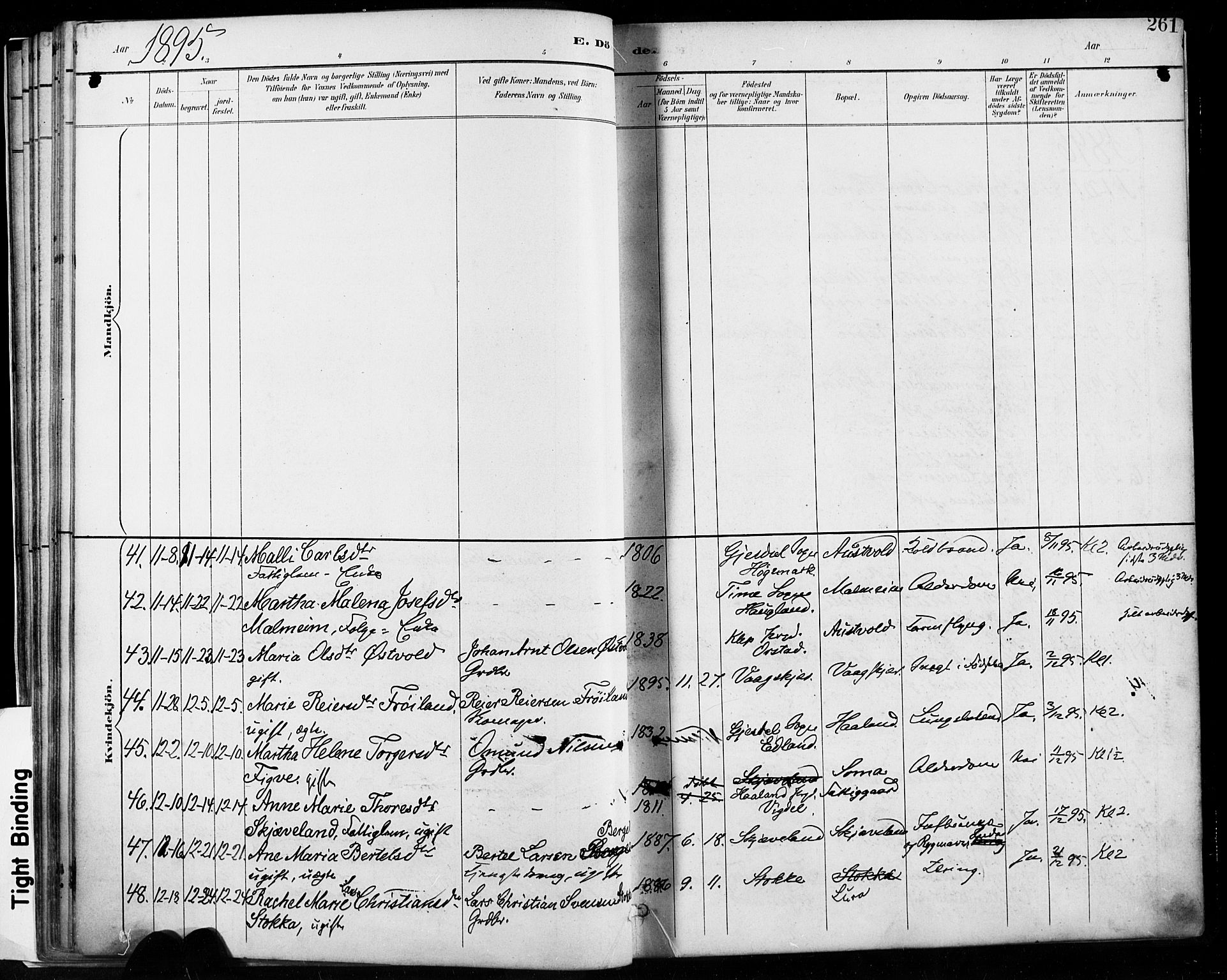 Høyland sokneprestkontor, AV/SAST-A-101799/001/30BA/L0013: Parish register (official) no. A 13.2, 1889-1898, p. 261