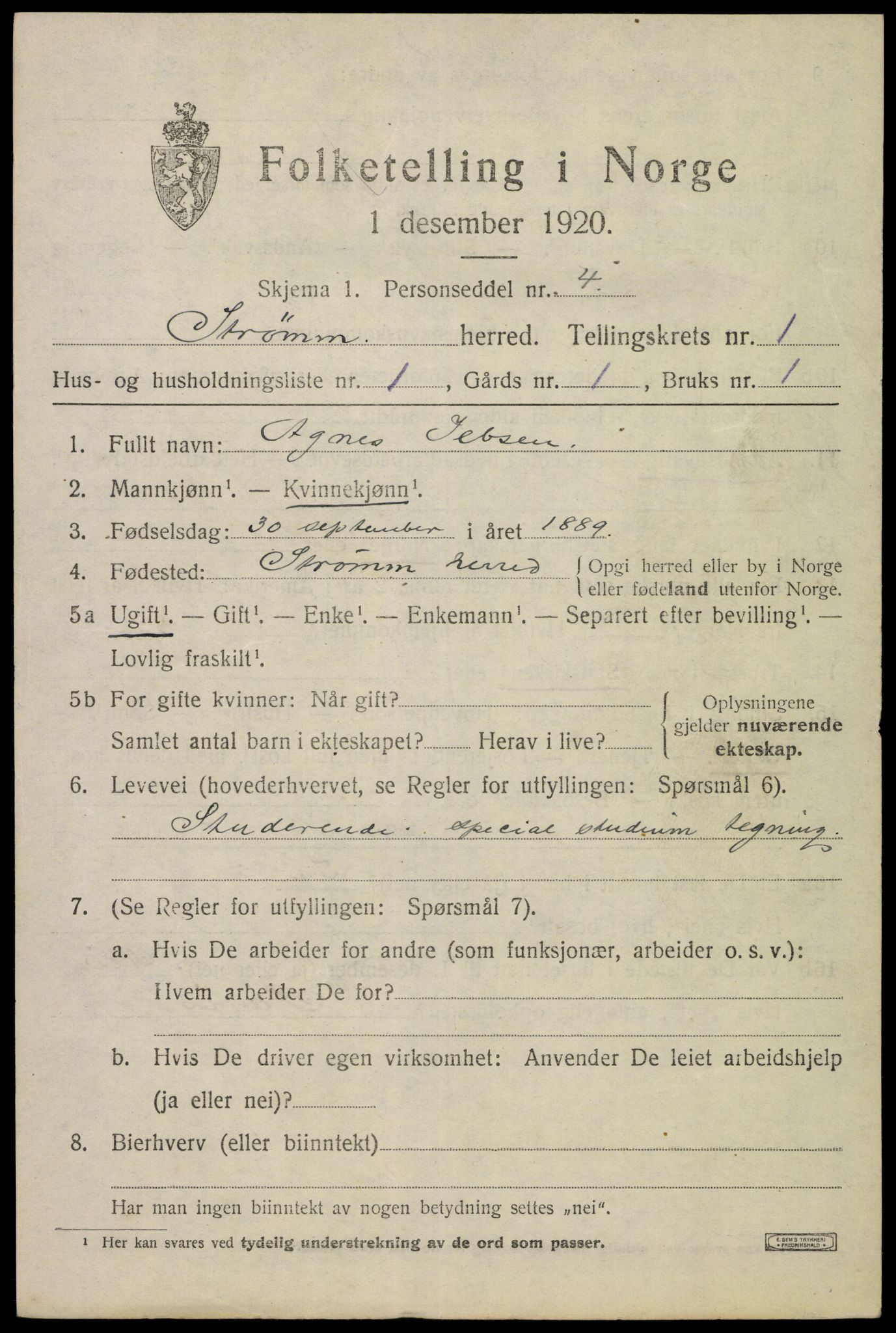 SAKO, 1920 census for Strømm, 1920, p. 575