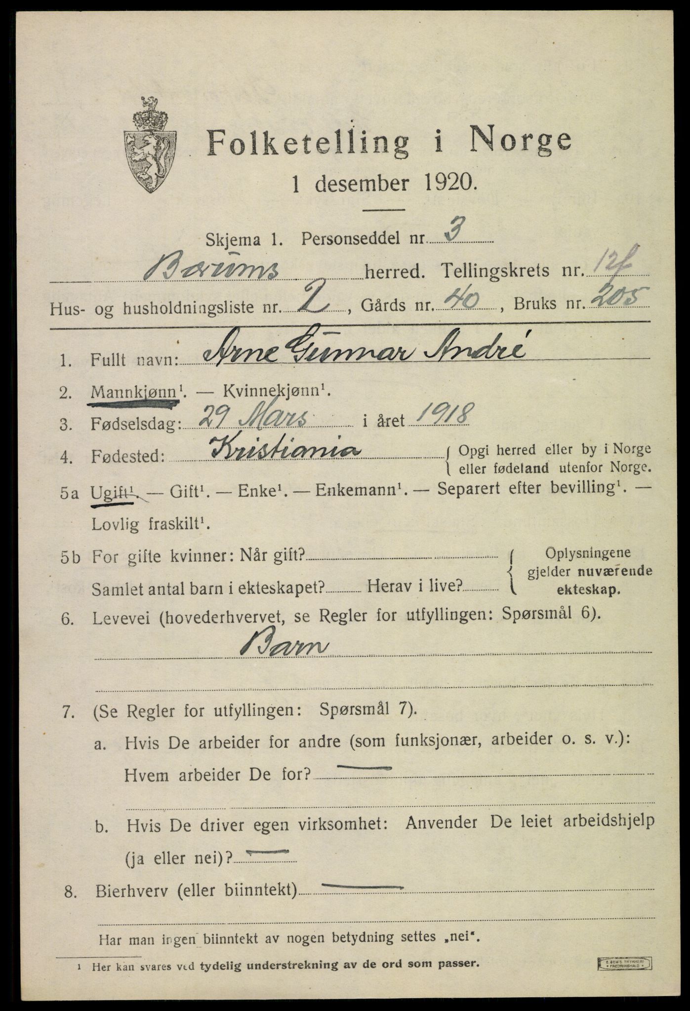 SAO, 1920 census for Bærum, 1920, p. 32580