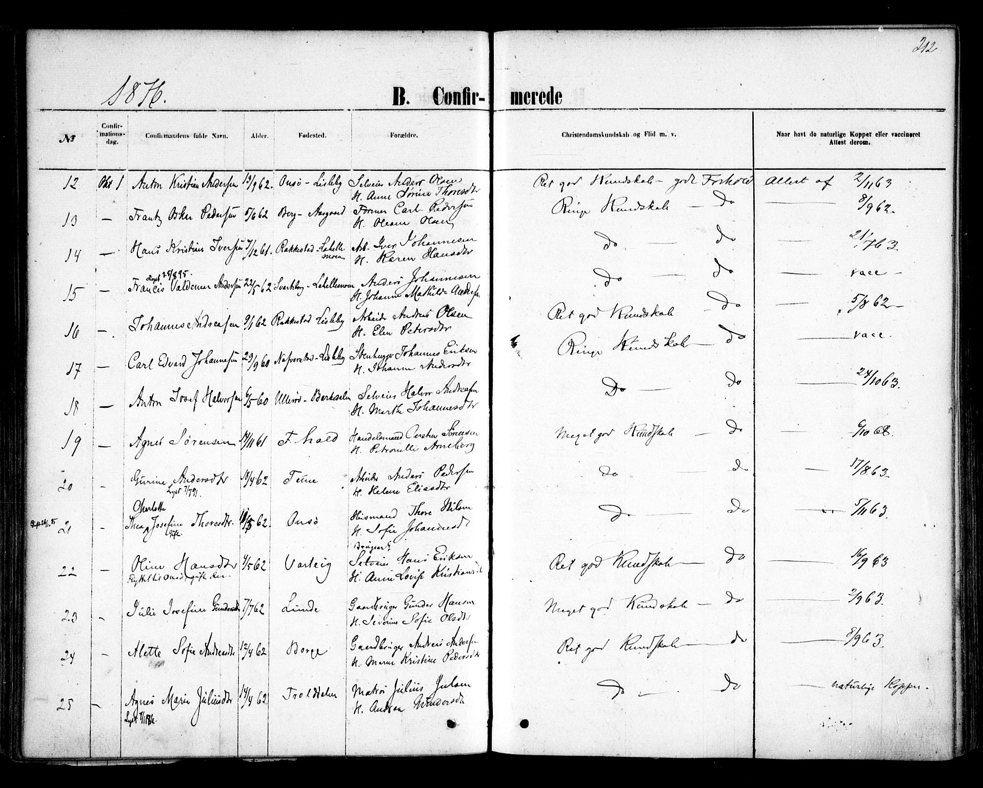 Glemmen prestekontor Kirkebøker, AV/SAO-A-10908/F/Fa/L0009: Parish register (official) no. 9, 1871-1878, p. 212