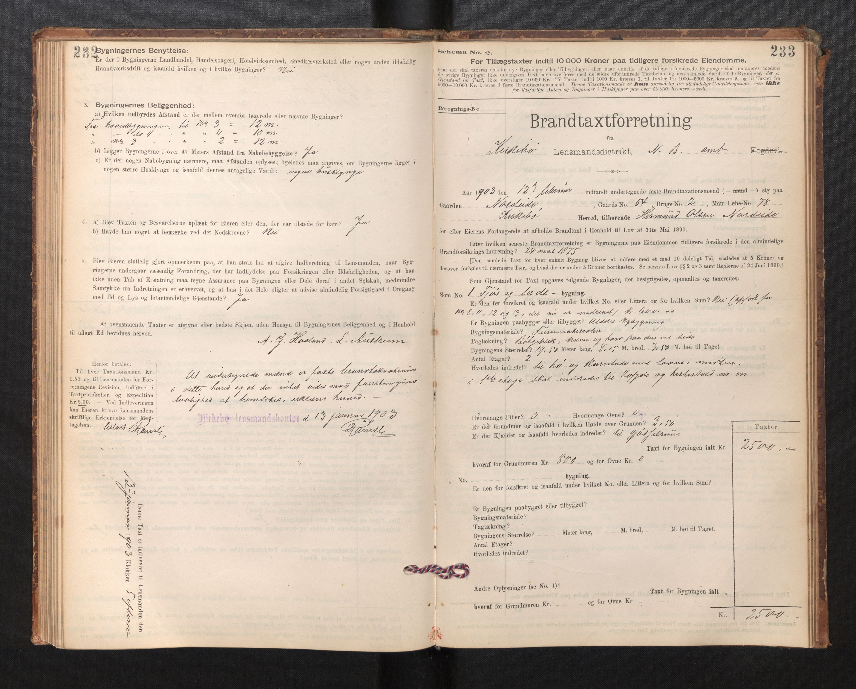 Lensmannen i Kyrkjebø, SAB/A-29001/0012/L0006: Branntakstprotokoll, skjematakst, 1900-1939, p. 232-233