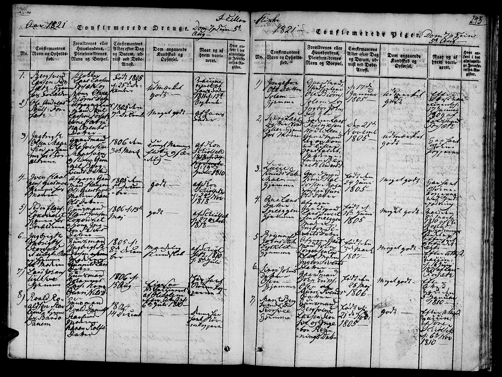 Ministerialprotokoller, klokkerbøker og fødselsregistre - Sør-Trøndelag, AV/SAT-A-1456/618/L0439: Parish register (official) no. 618A04 /1, 1816-1843, p. 243