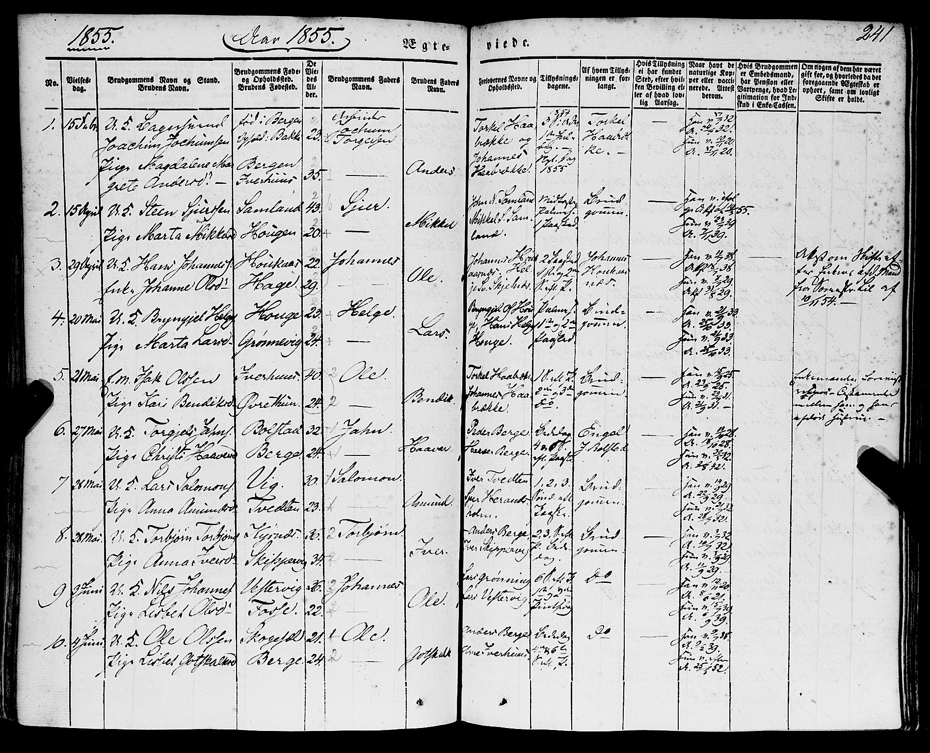 Strandebarm sokneprestembete, AV/SAB-A-78401/H/Haa: Parish register (official) no. A 7, 1844-1872, p. 241