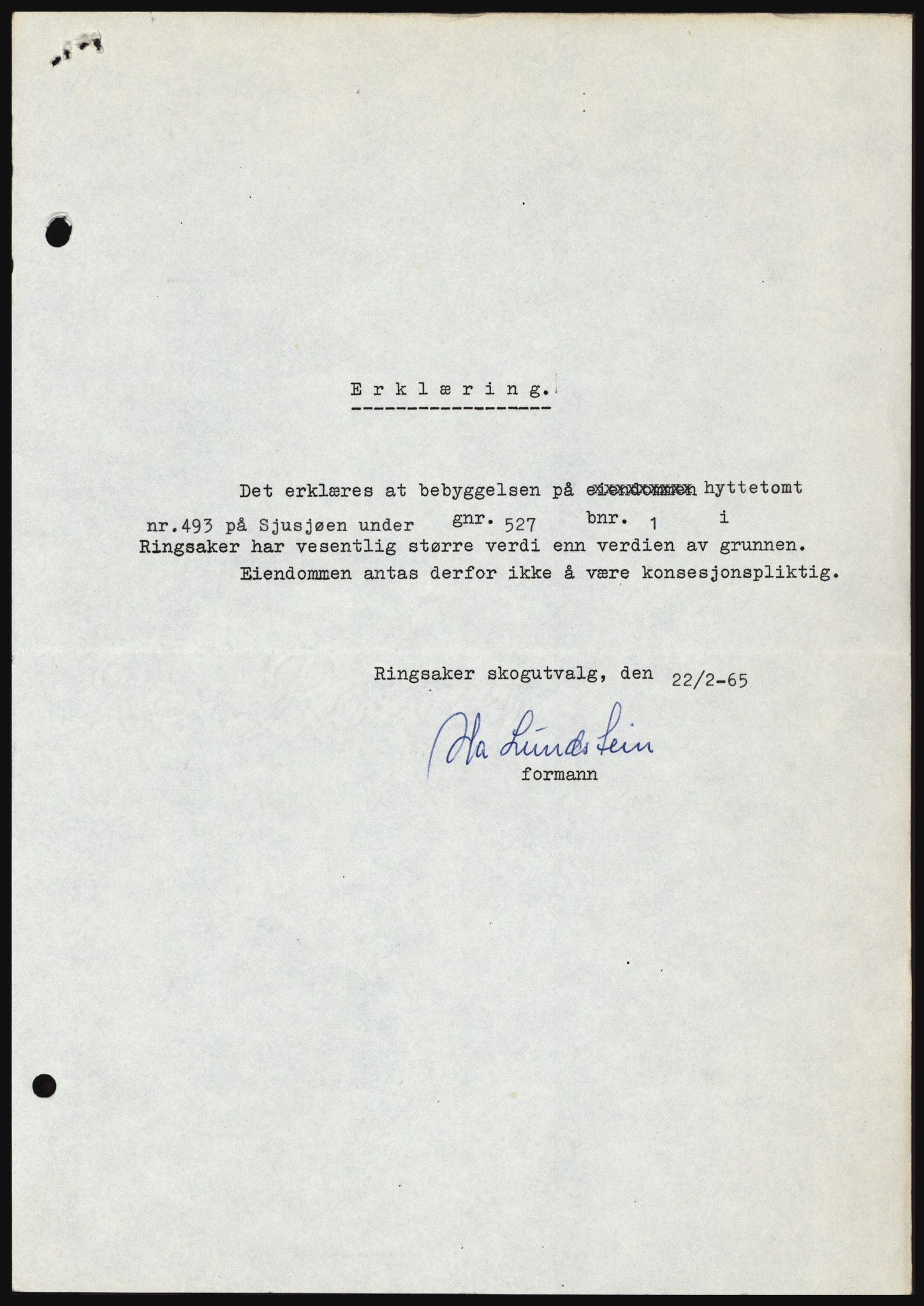 Nord-Hedmark sorenskriveri, SAH/TING-012/H/Hc/L0021: Mortgage book no. 21, 1964-1965, Diary no: : 937/1965