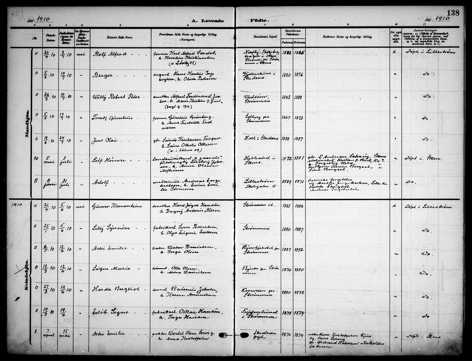 Skedsmo prestekontor Kirkebøker, AV/SAO-A-10033a/F/Fa/L0015: Parish register (official) no. I 15, 1902-1917, p. 138