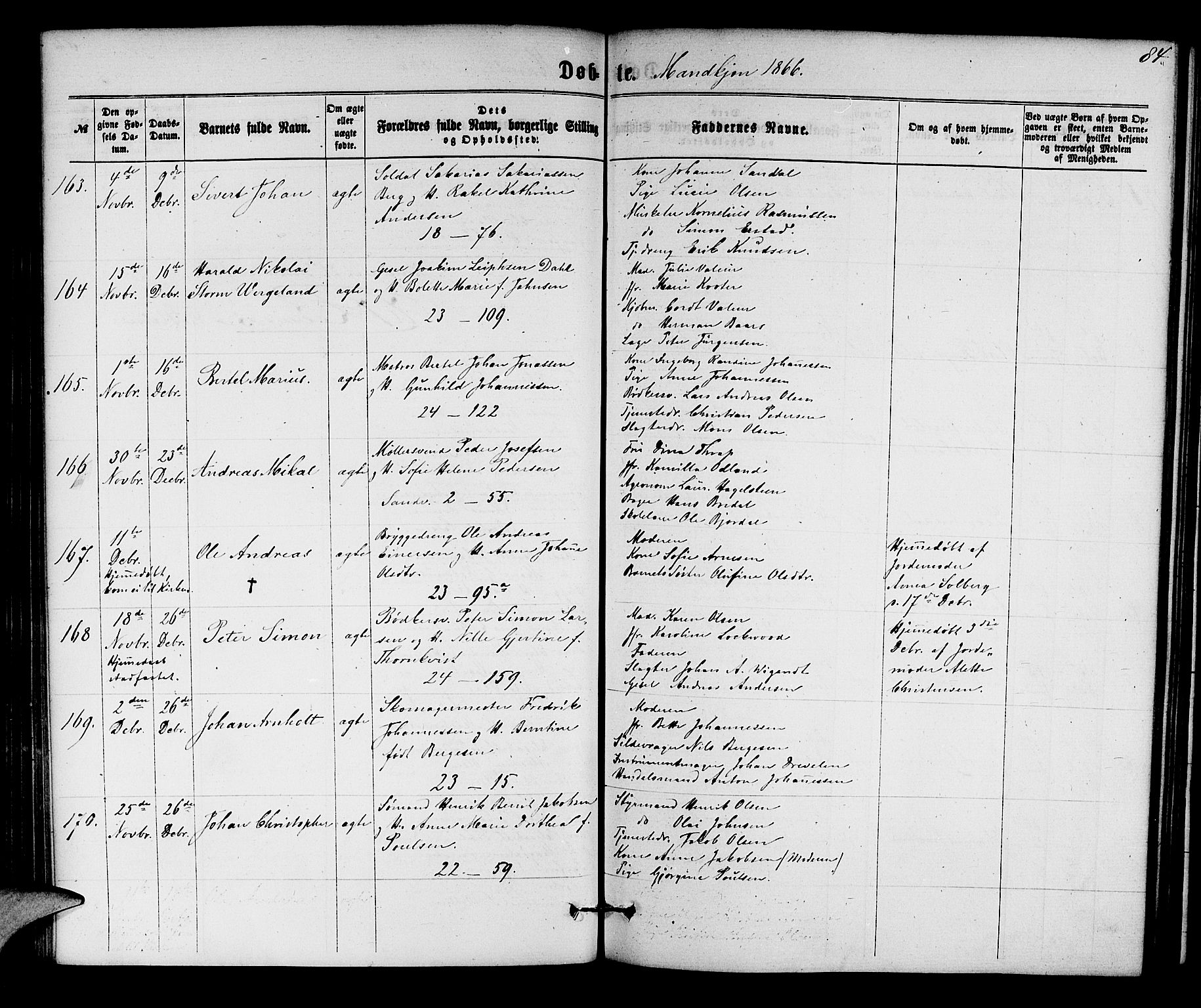 Korskirken sokneprestembete, AV/SAB-A-76101/H/Hab: Parish register (copy) no. B 5, 1863-1868, p. 84