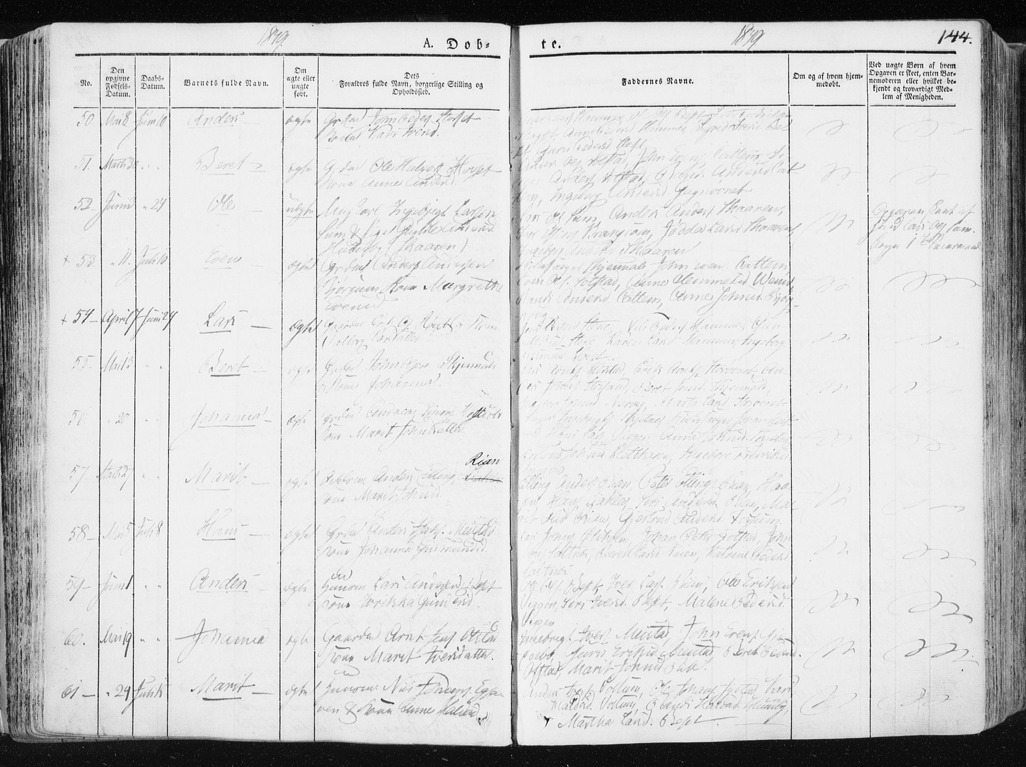 Ministerialprotokoller, klokkerbøker og fødselsregistre - Sør-Trøndelag, AV/SAT-A-1456/665/L0771: Parish register (official) no. 665A06, 1830-1856, p. 144