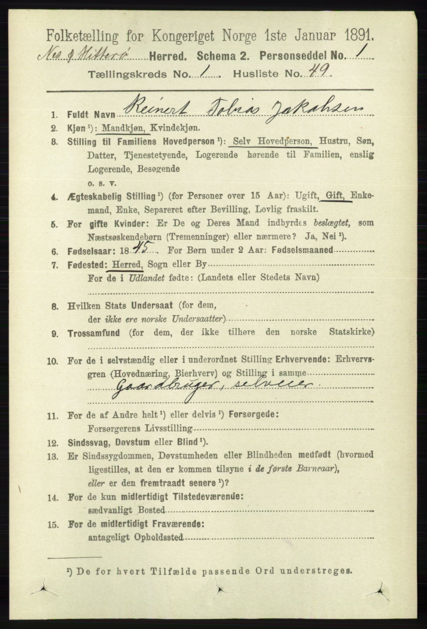 RA, 1891 census for 1043 Hidra og Nes, 1891, p. 364