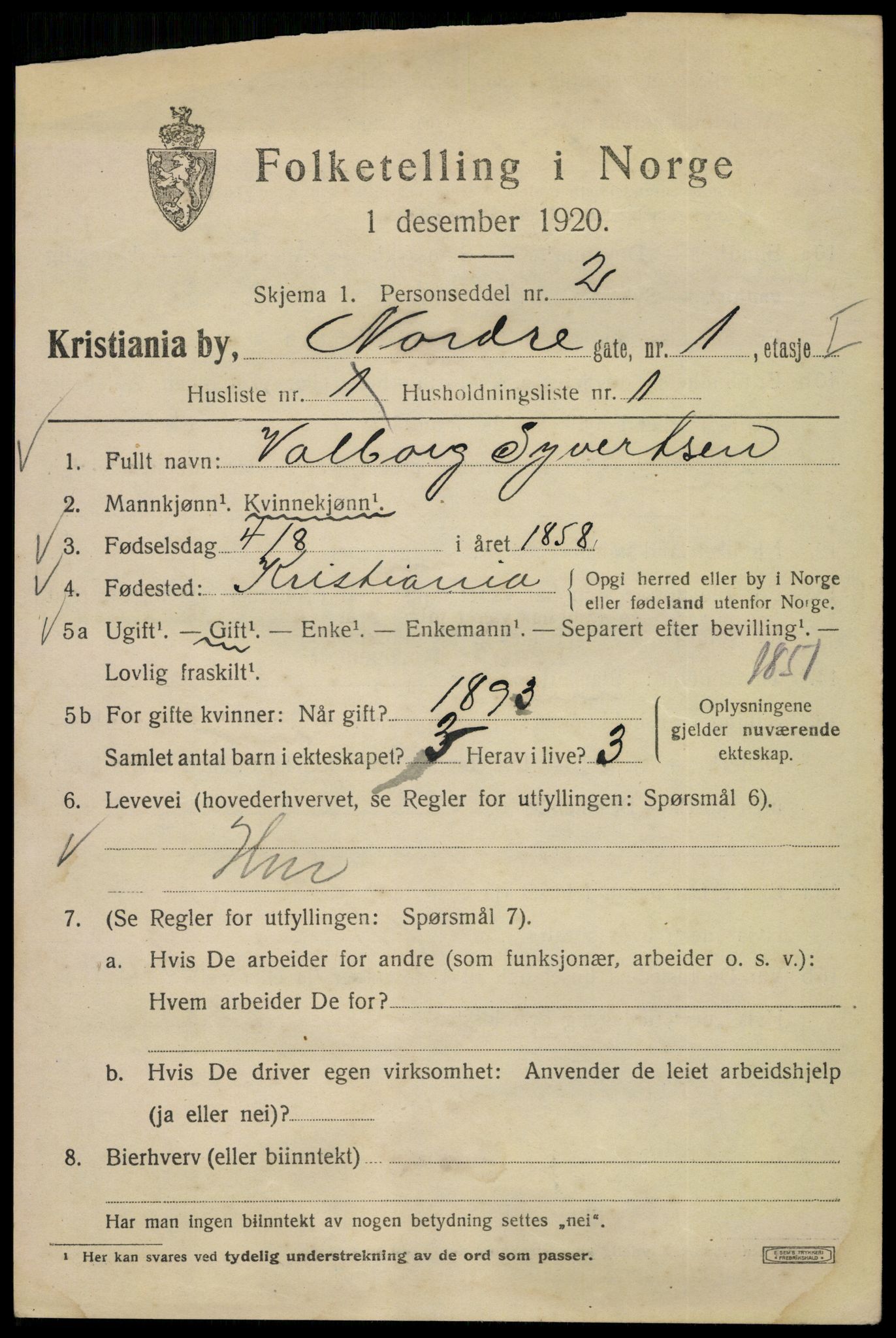 SAO, 1920 census for Kristiania, 1920, p. 424695