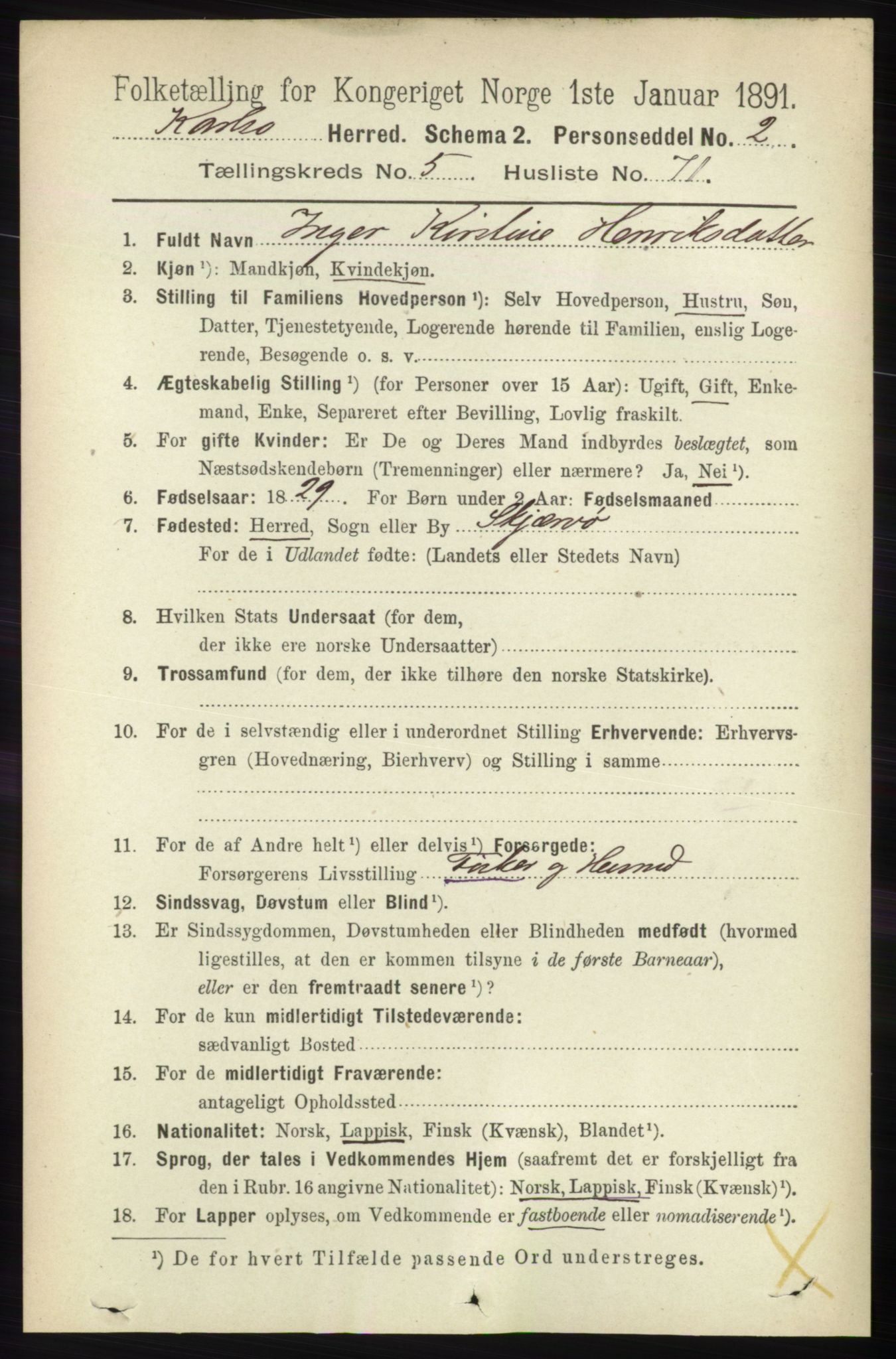 RA, 1891 census for 1936 Karlsøy, 1891, p. 1784