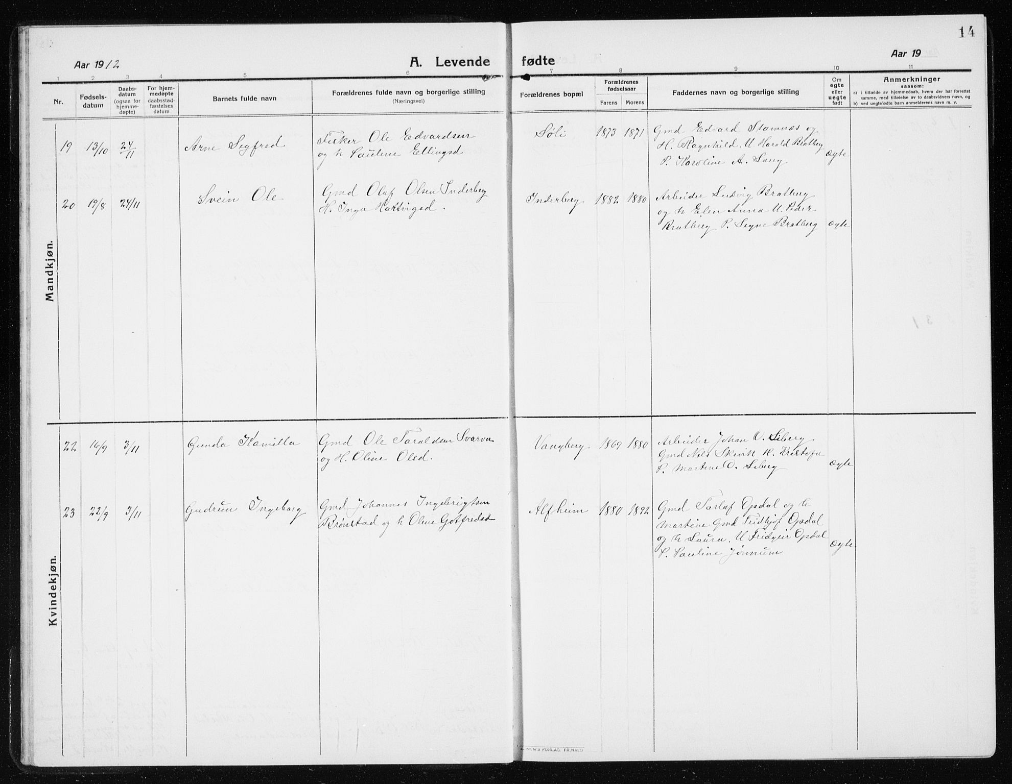 Ministerialprotokoller, klokkerbøker og fødselsregistre - Nord-Trøndelag, AV/SAT-A-1458/741/L0402: Parish register (copy) no. 741C03, 1911-1926, p. 14