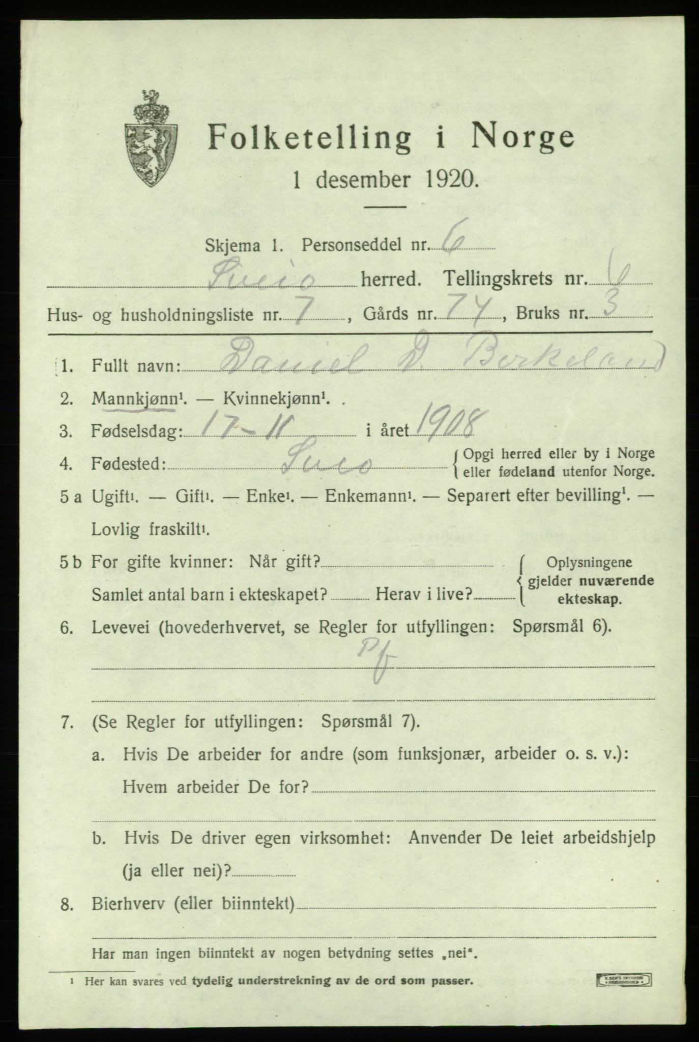 SAB, 1920 census for Sveio, 1920, p. 2958