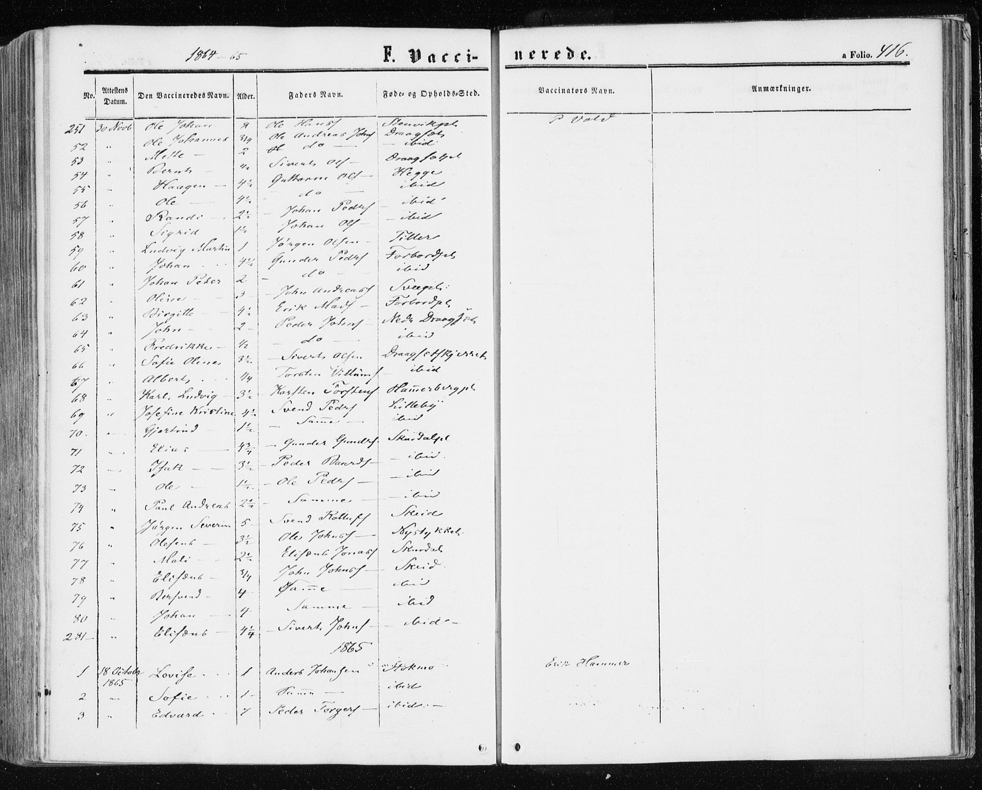 Ministerialprotokoller, klokkerbøker og fødselsregistre - Nord-Trøndelag, SAT/A-1458/709/L0075: Parish register (official) no. 709A15, 1859-1870, p. 416