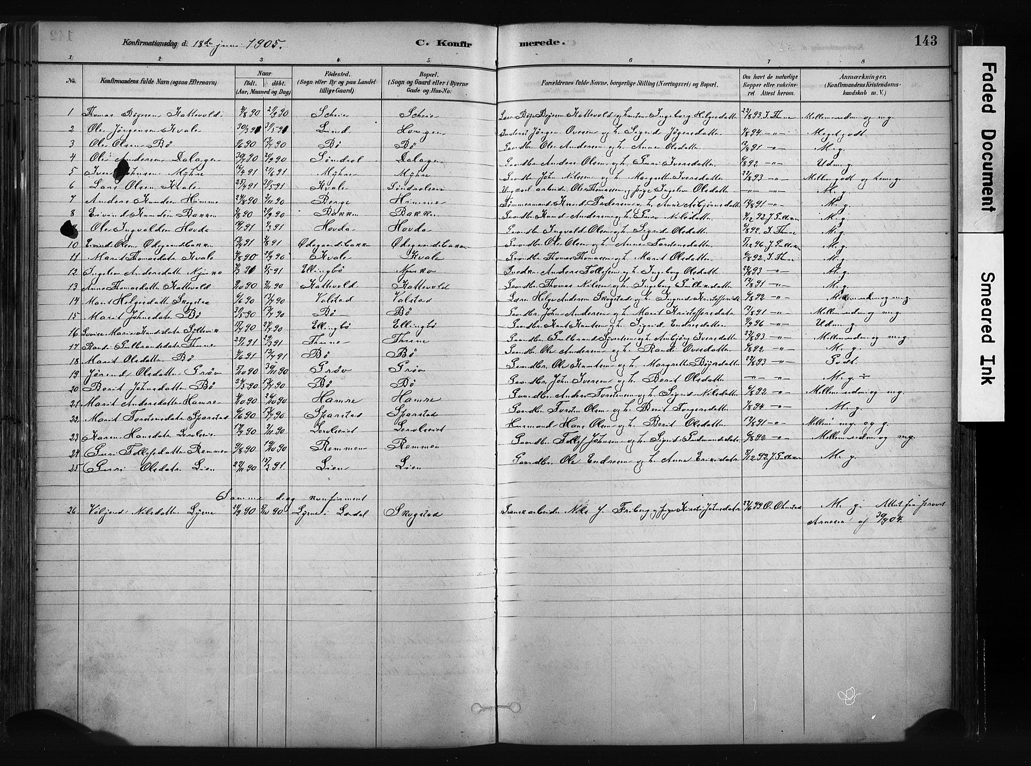Vang prestekontor, Valdres, SAH/PREST-140/H/Ha/L0008: Parish register (official) no. 8, 1882-1910, p. 143