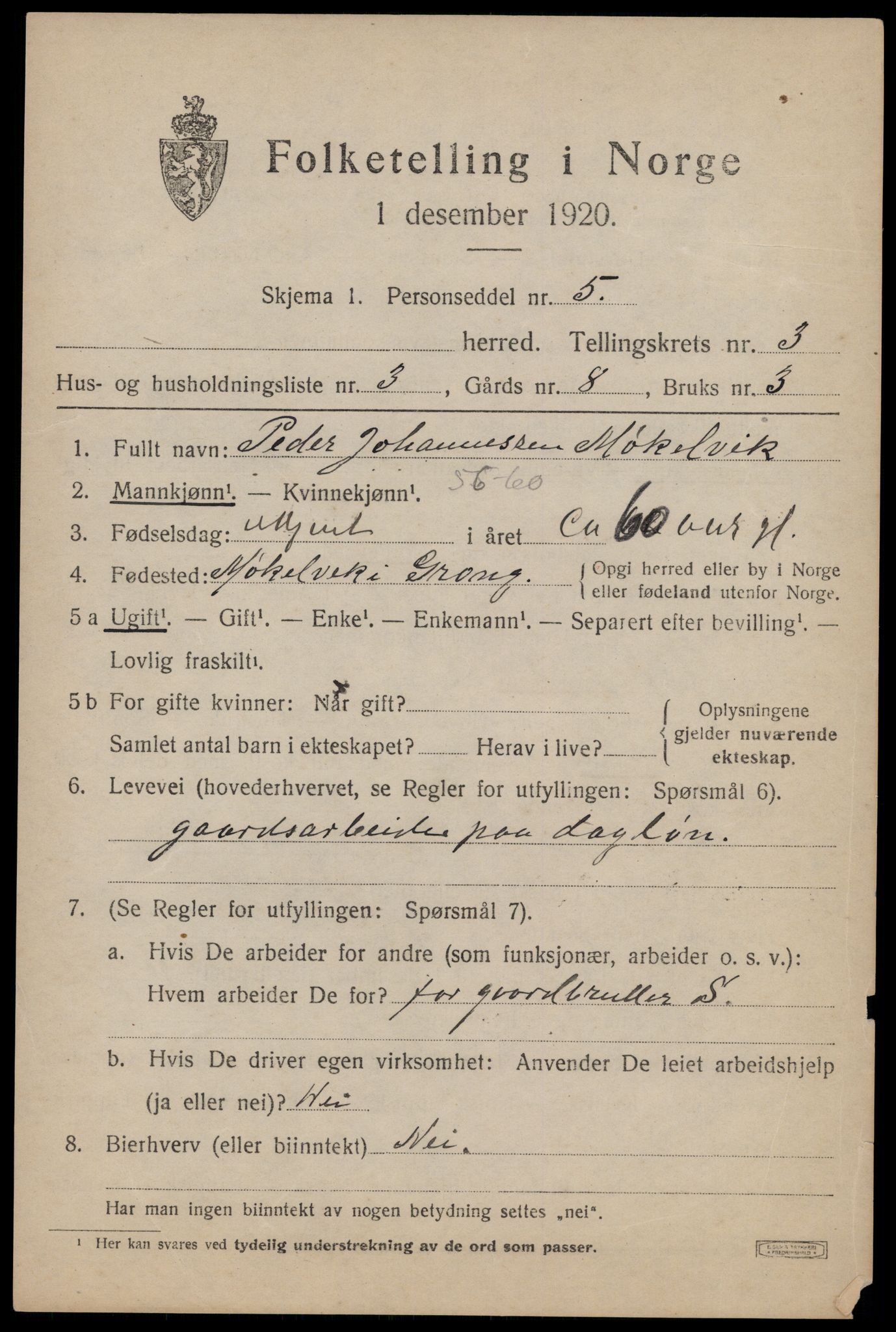 SAT, 1920 census for Nordli, 1920, p. 1439