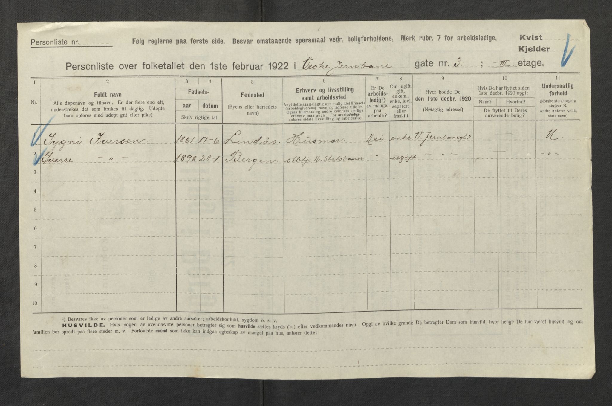 SAB, Municipal Census 1922 for Bergen, 1922, p. 15648