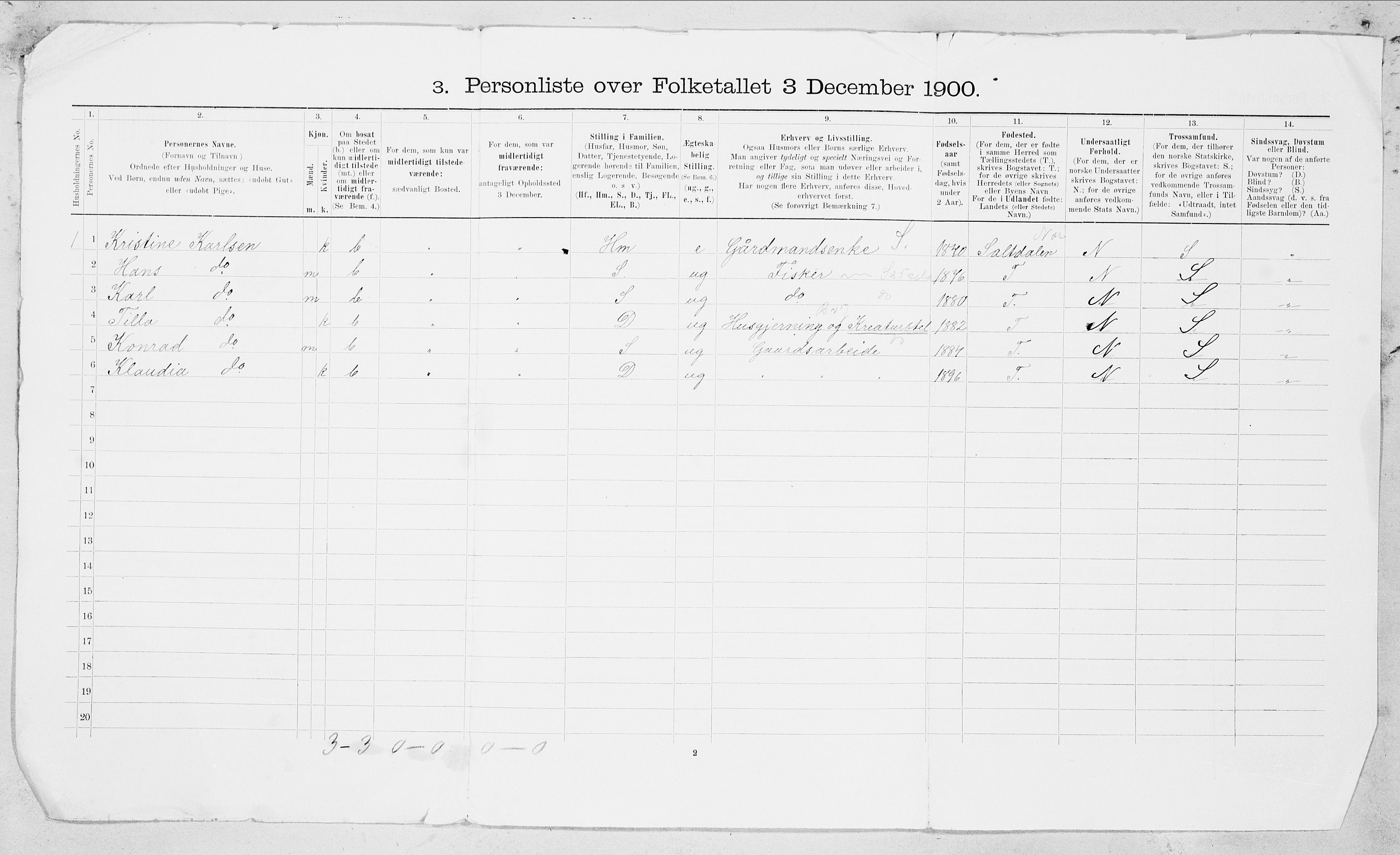 SAT, 1900 census for Bodin, 1900, p. 29