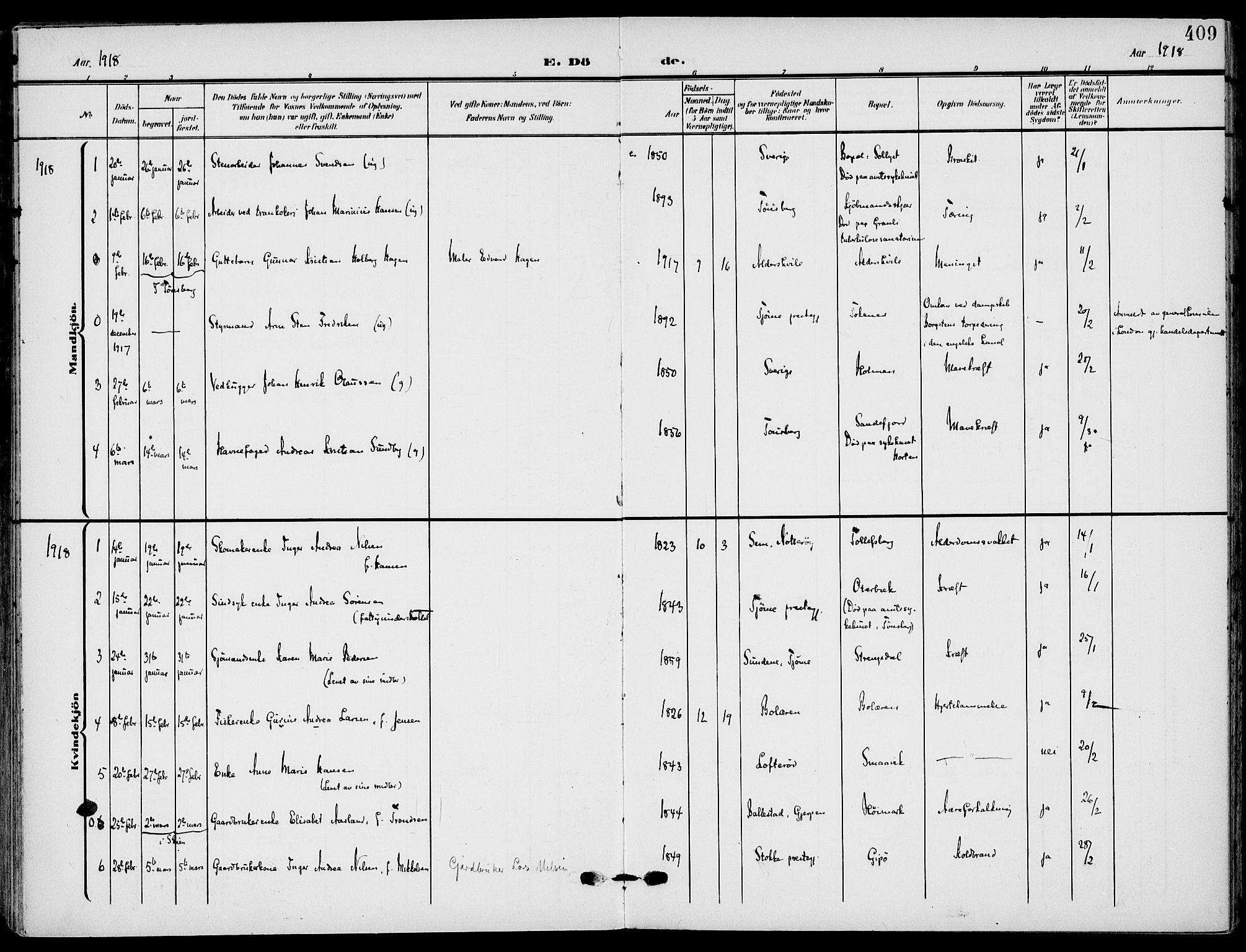 Nøtterøy kirkebøker, AV/SAKO-A-354/F/Fa/L0010: Parish register (official) no. I 10, 1908-1919, p. 409