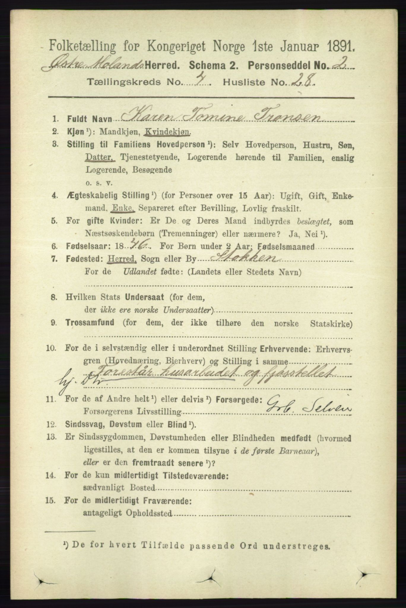 RA, 1891 census for 0918 Austre Moland, 1891, p. 2207