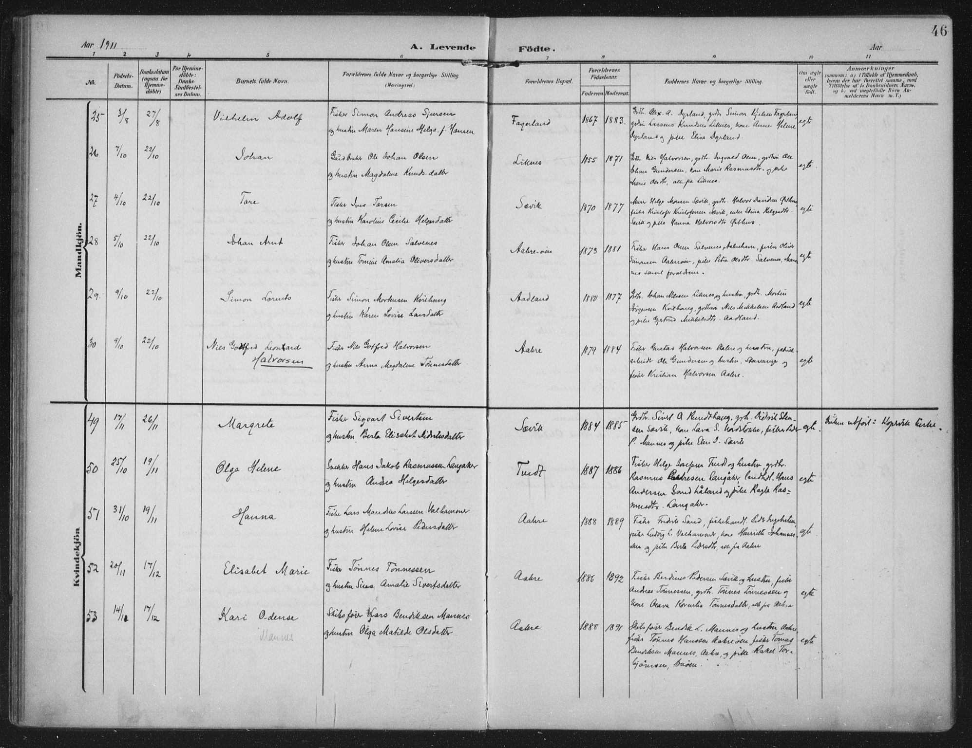 Kopervik sokneprestkontor, AV/SAST-A-101850/H/Ha/Haa/L0005: Parish register (official) no. A 5, 1906-1924, p. 46