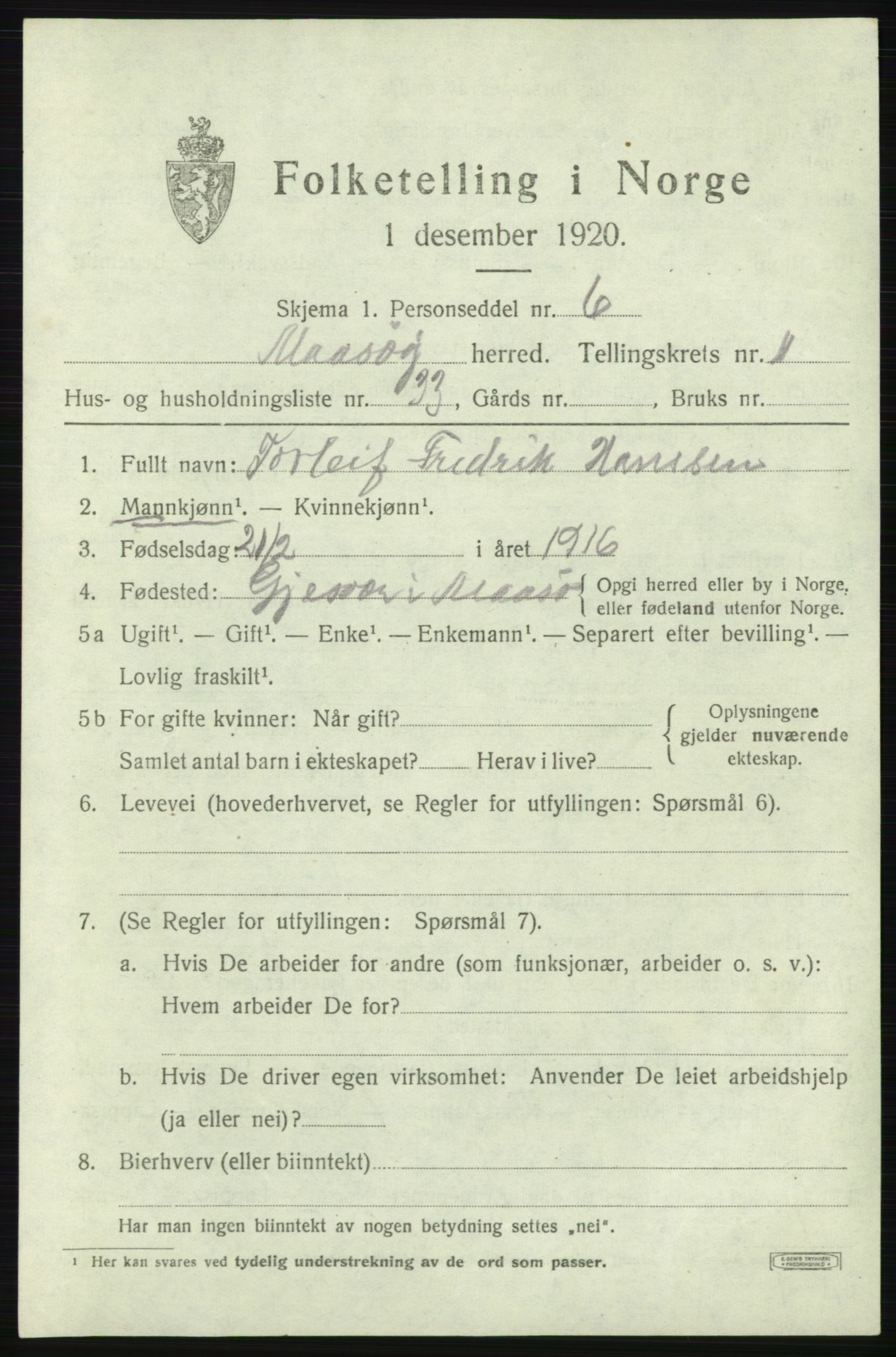SATØ, 1920 census for Måsøy, 1920, p. 1190