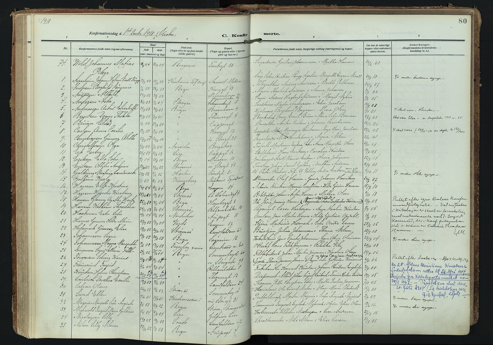 Bragernes kirkebøker, AV/SAKO-A-6/F/Fc/L0008: Parish register (official) no. III 8, 1909-1921, p. 80