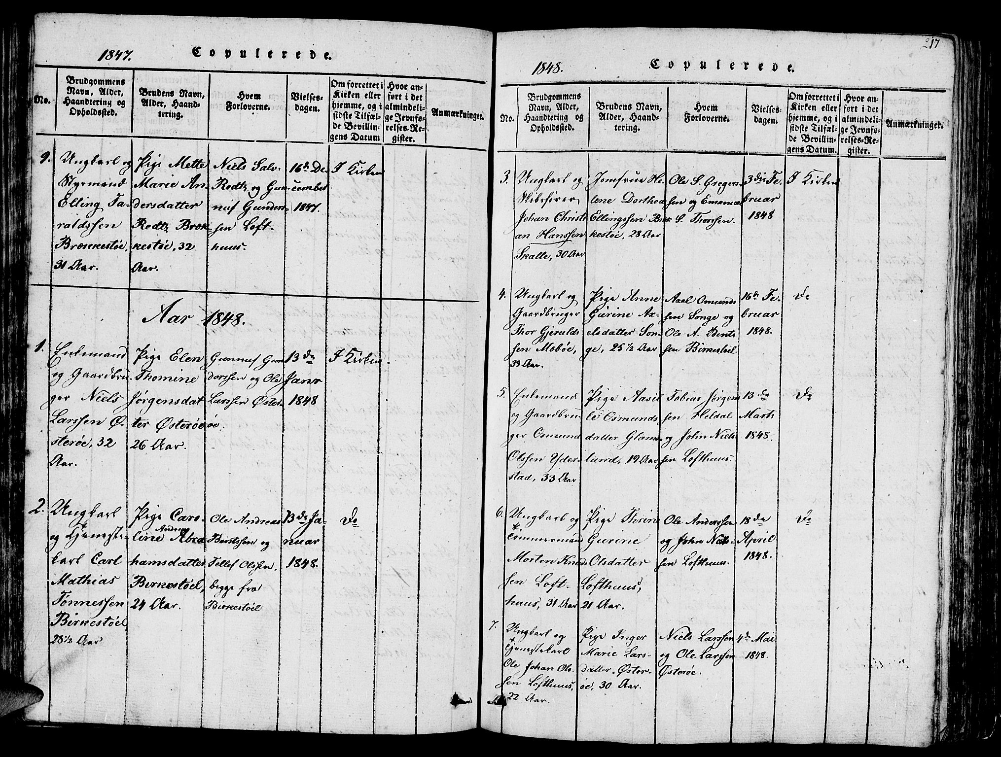 Vestre Moland sokneprestkontor, SAK/1111-0046/F/Fb/Fbb/L0001: Parish register (copy) no. B 1, 1816-1851, p. 217