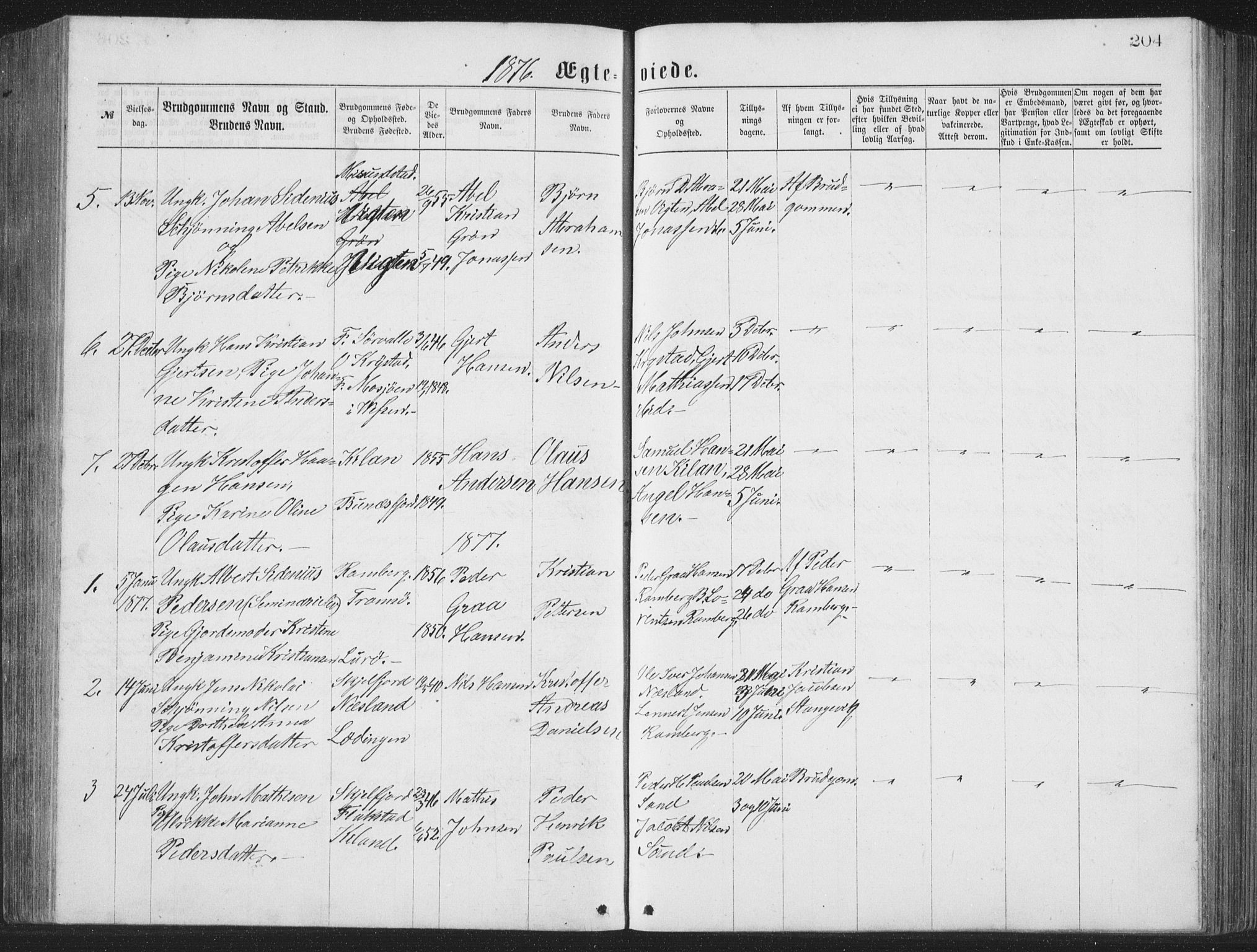 Ministerialprotokoller, klokkerbøker og fødselsregistre - Nordland, AV/SAT-A-1459/885/L1213: Parish register (copy) no. 885C02, 1874-1892, p. 204