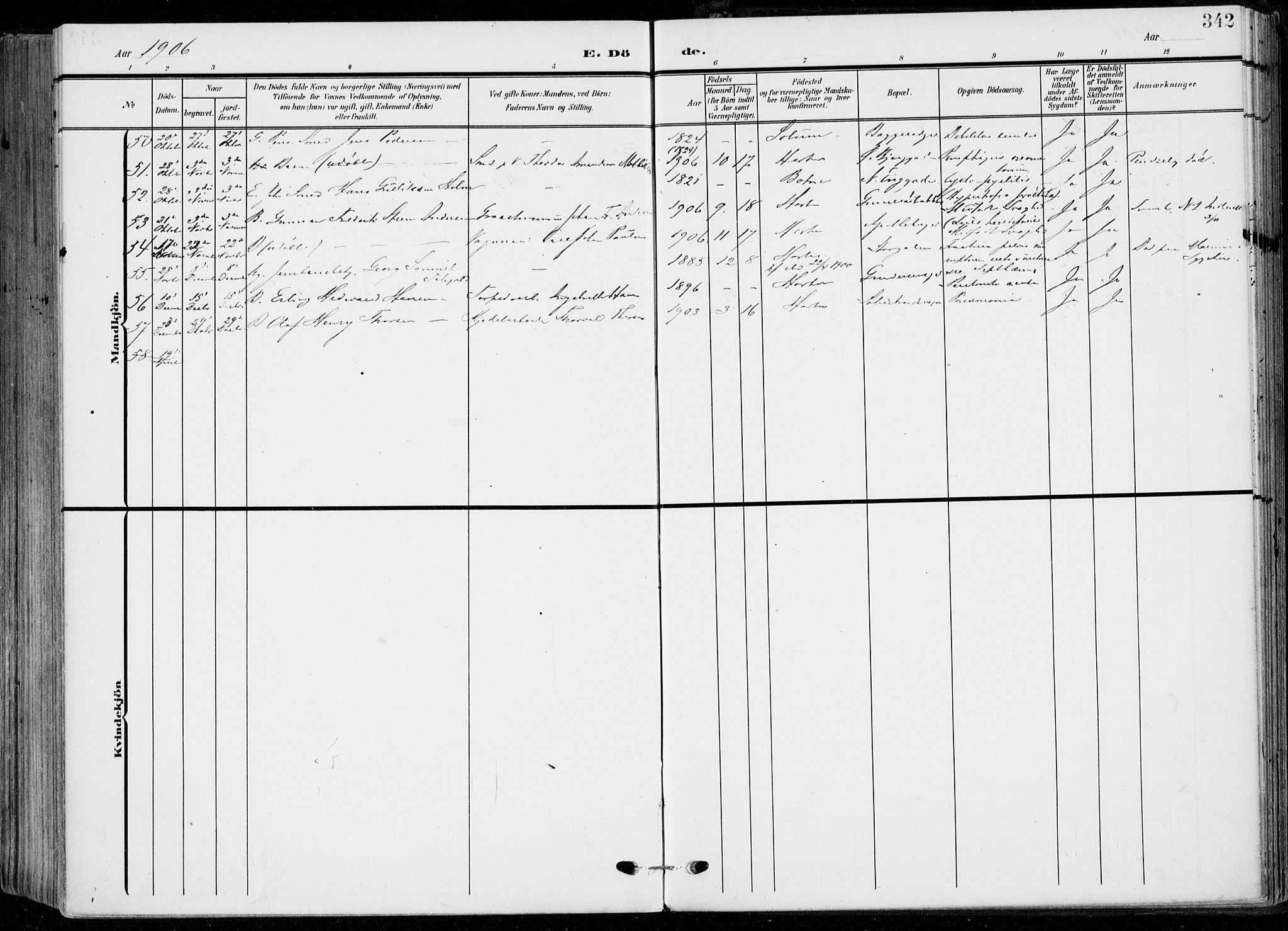 Horten kirkebøker, AV/SAKO-A-348/F/Fa/L0006: Parish register (official) no. 6, 1905-1912, p. 342