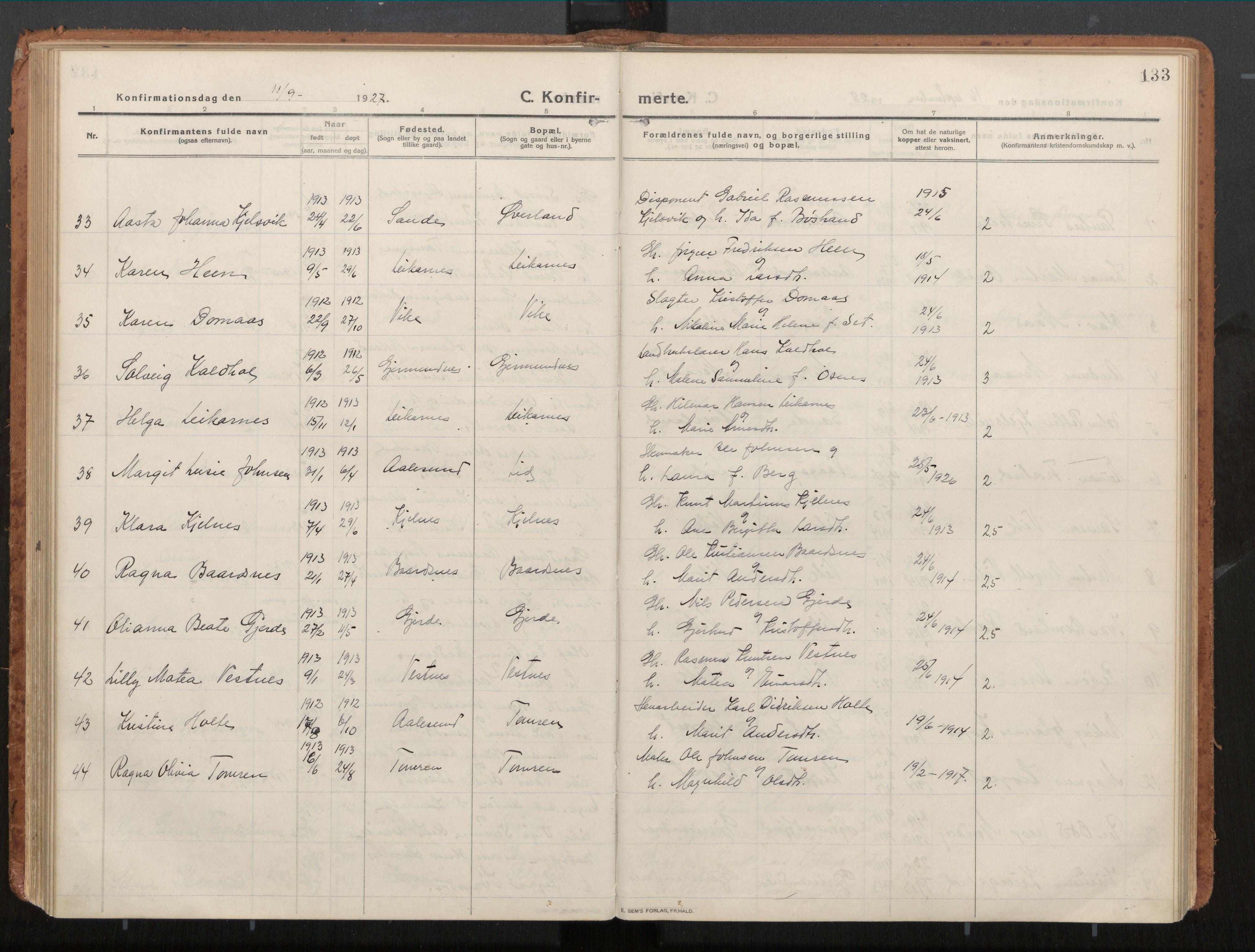 Ministerialprotokoller, klokkerbøker og fødselsregistre - Møre og Romsdal, AV/SAT-A-1454/539/L0534a: Parish register (official) no. 539A08, 1912-1935, p. 133