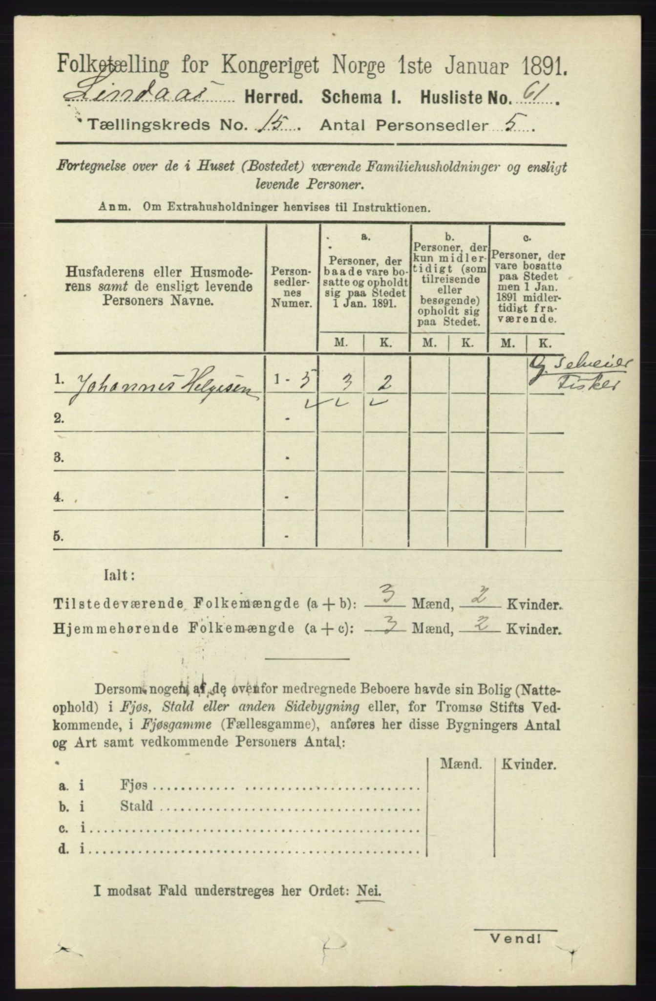 RA, 1891 census for 1263 Lindås, 1891, p. 5269