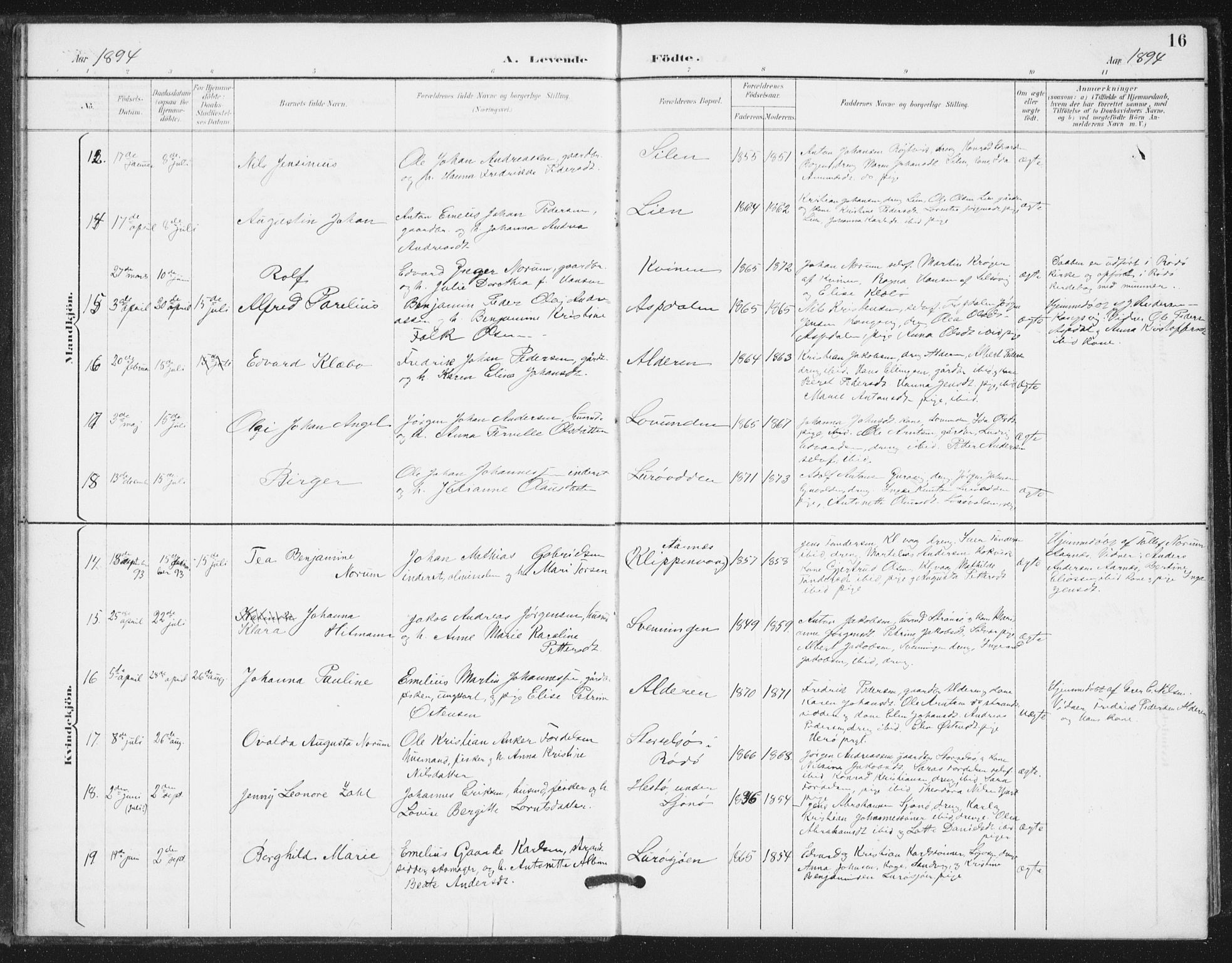 Ministerialprotokoller, klokkerbøker og fødselsregistre - Nordland, AV/SAT-A-1459/839/L0573: Parish register (copy) no. 839C03, 1892-1917, p. 16