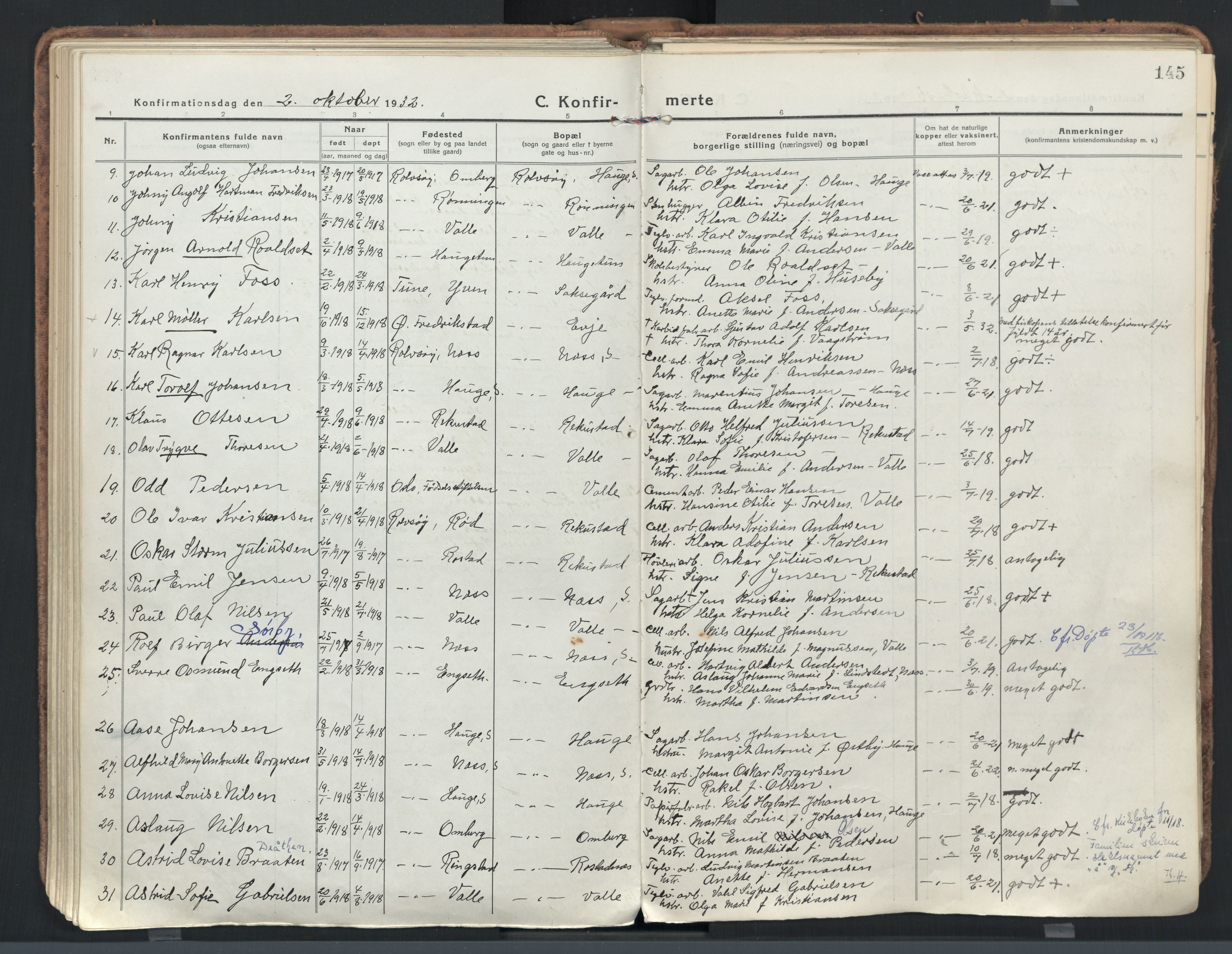 Rolvsøy prestekontor Kirkebøker, AV/SAO-A-2004/F/Fa/L0003: Parish register (official) no. 3, 1917-1935, p. 145
