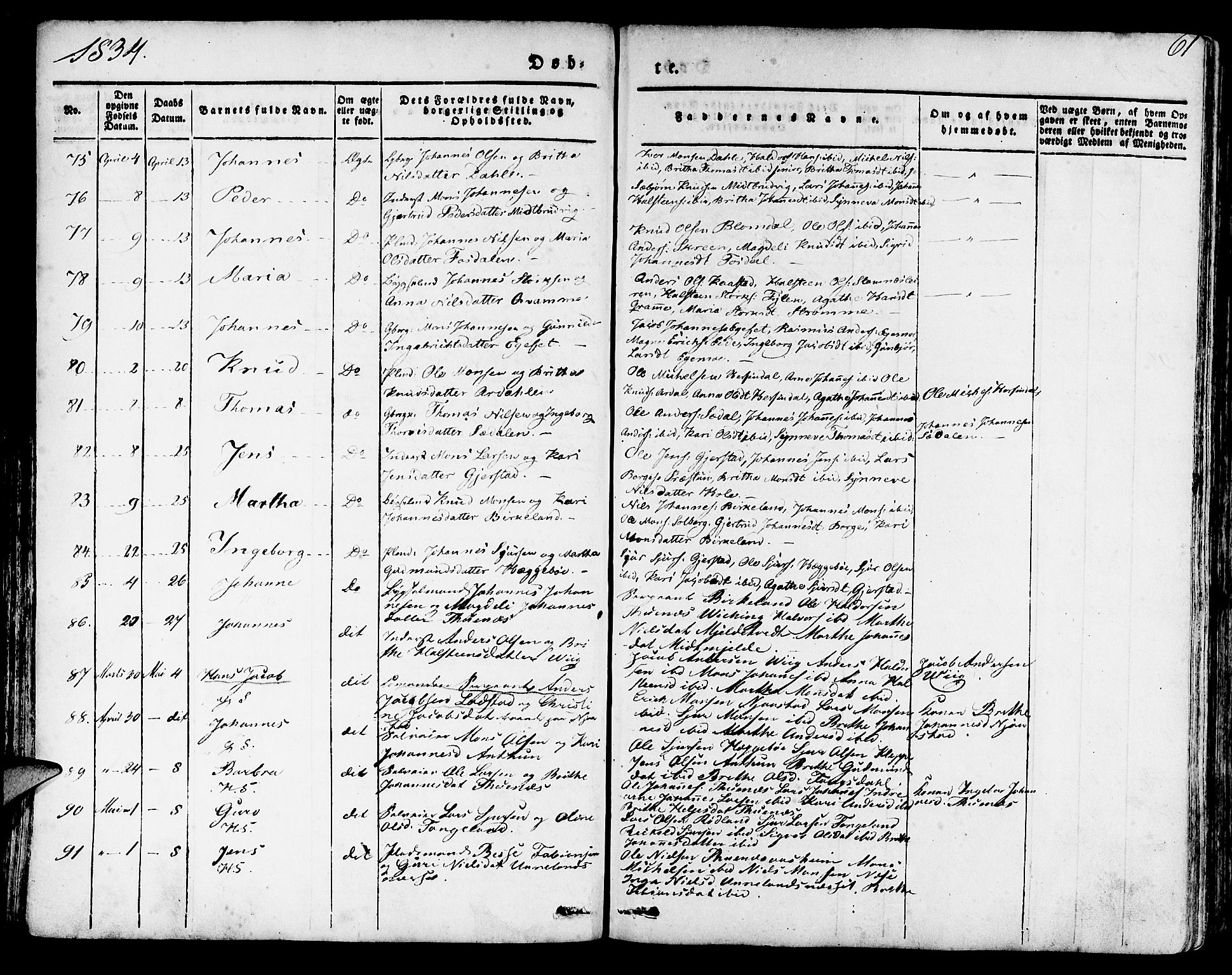 Haus sokneprestembete, AV/SAB-A-75601/H/Haa: Parish register (official) no. A 14, 1827-1838, p. 61