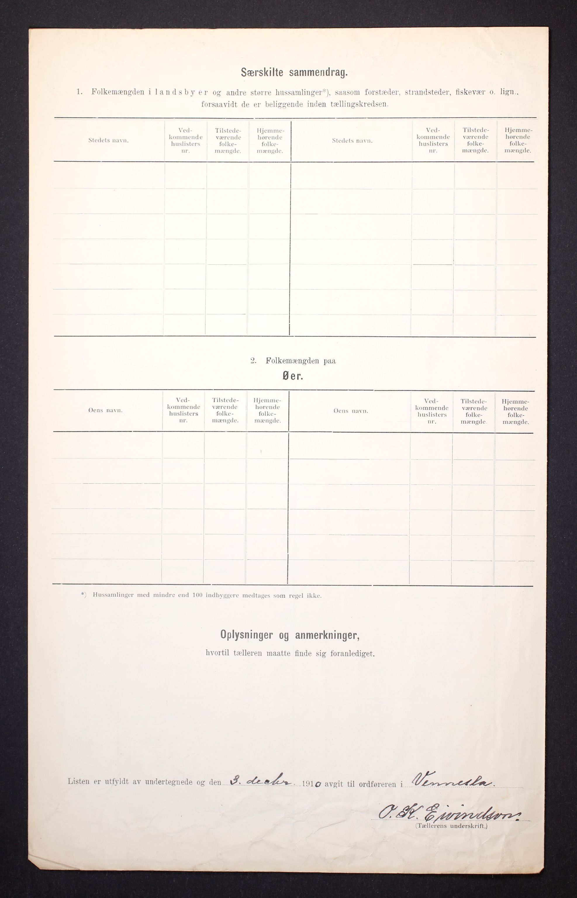 RA, 1910 census for Vennesla, 1910, p. 9