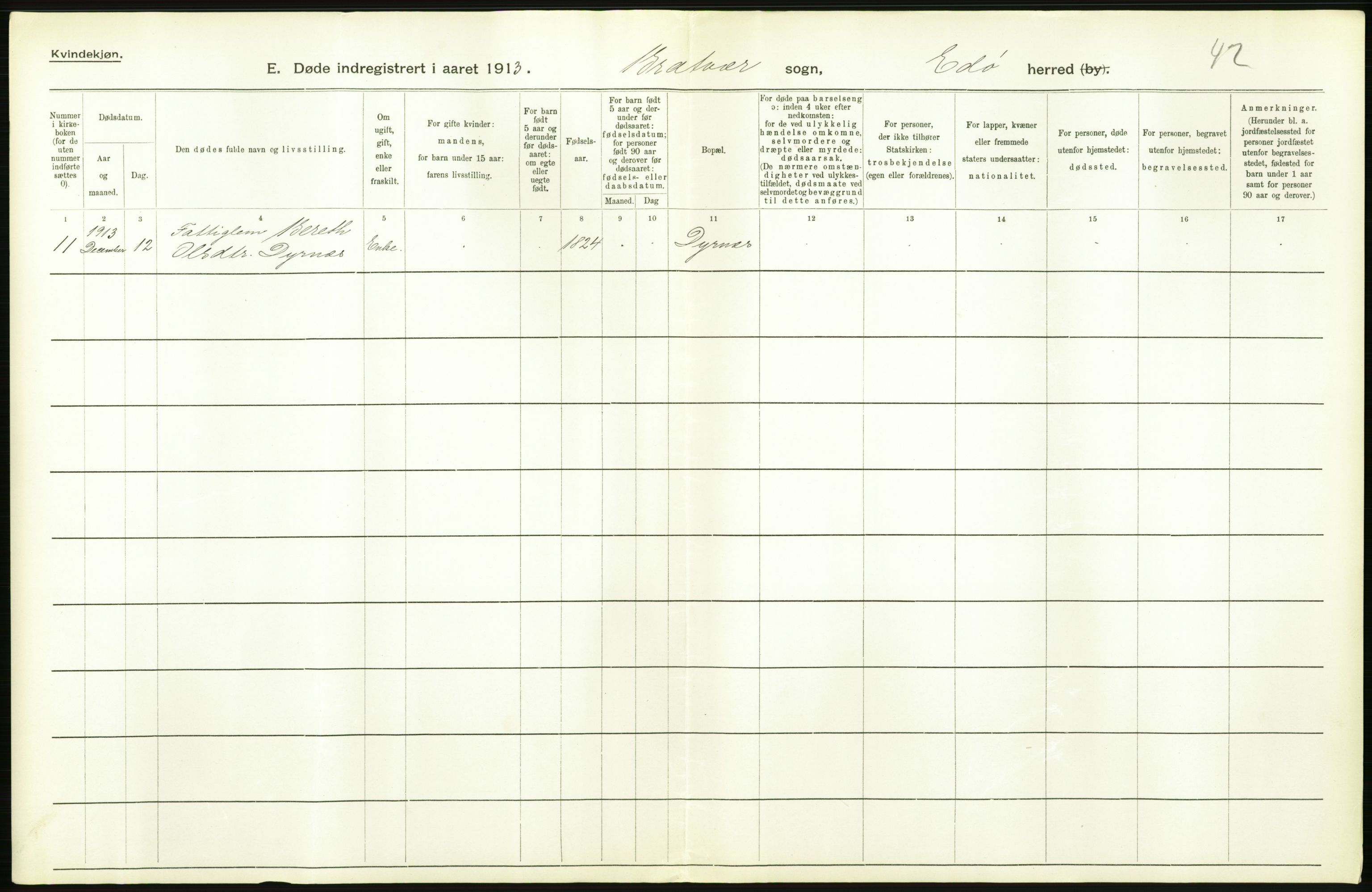 Statistisk sentralbyrå, Sosiodemografiske emner, Befolkning, AV/RA-S-2228/D/Df/Dfb/Dfbc/L0037: Romsdals amt: Døde. Bygder og byer., 1913, p. 476