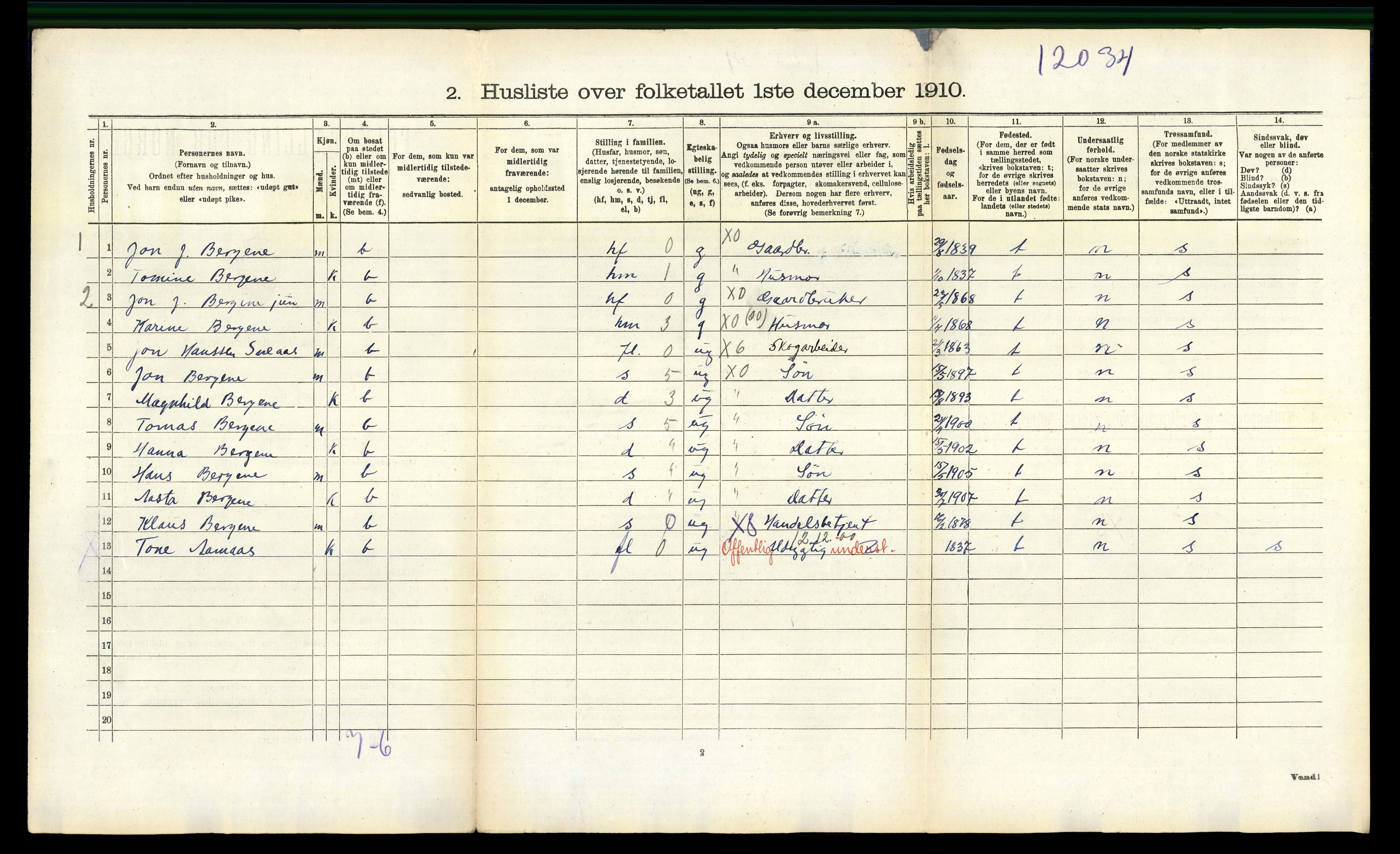 RA, 1910 census for Drangedal, 1910, p. 1310