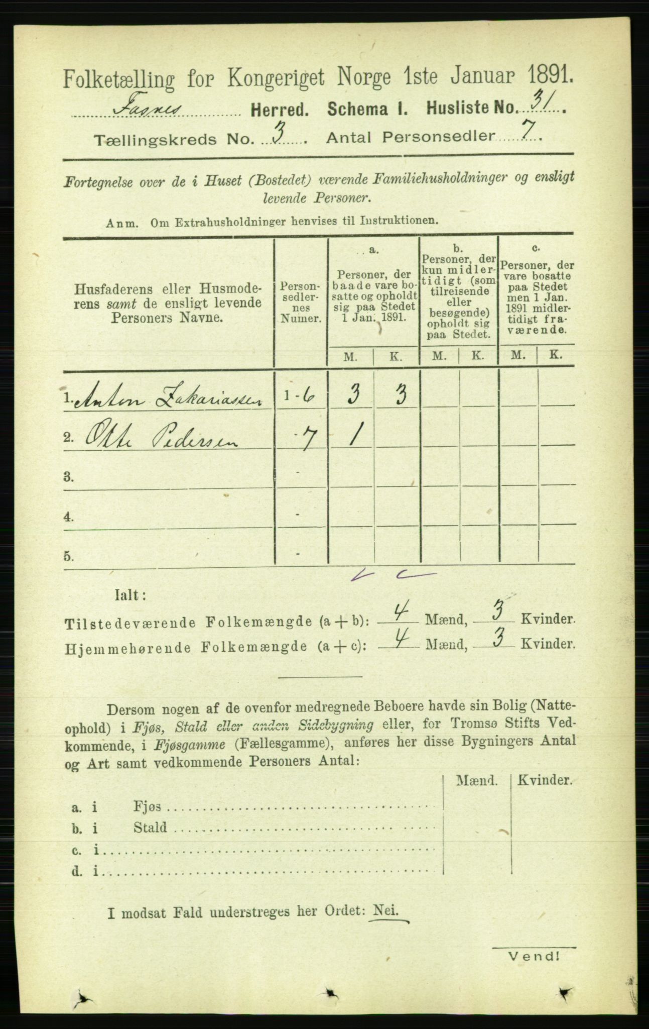 RA, 1891 census for 1748 Fosnes, 1891, p. 636